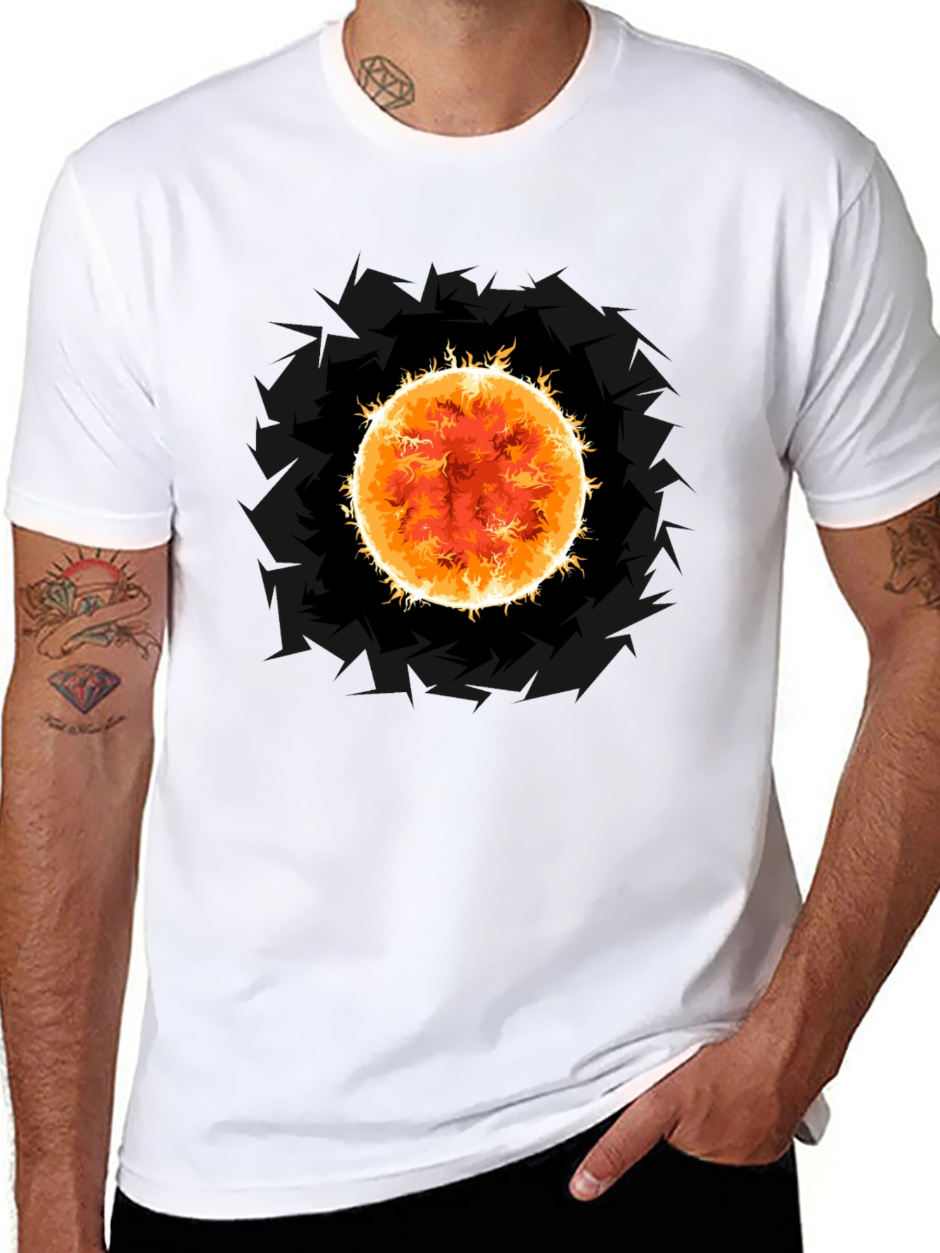 Black Solar Flare Graphic Tee - Premium Black Cotton T-Shirt view 8