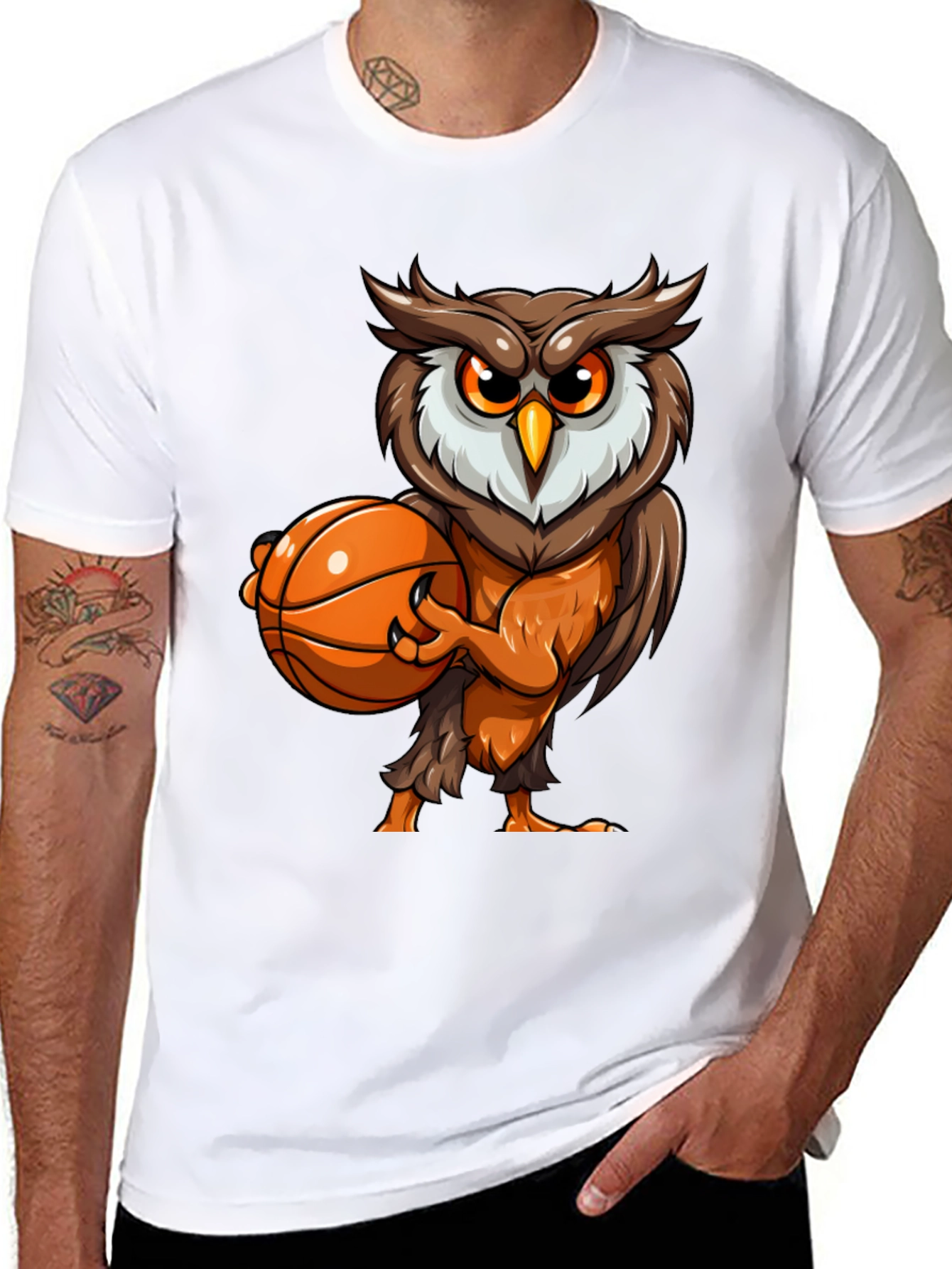 Black Owl Basketball Graphic Tee - Black Cotton T-Shirt view 8