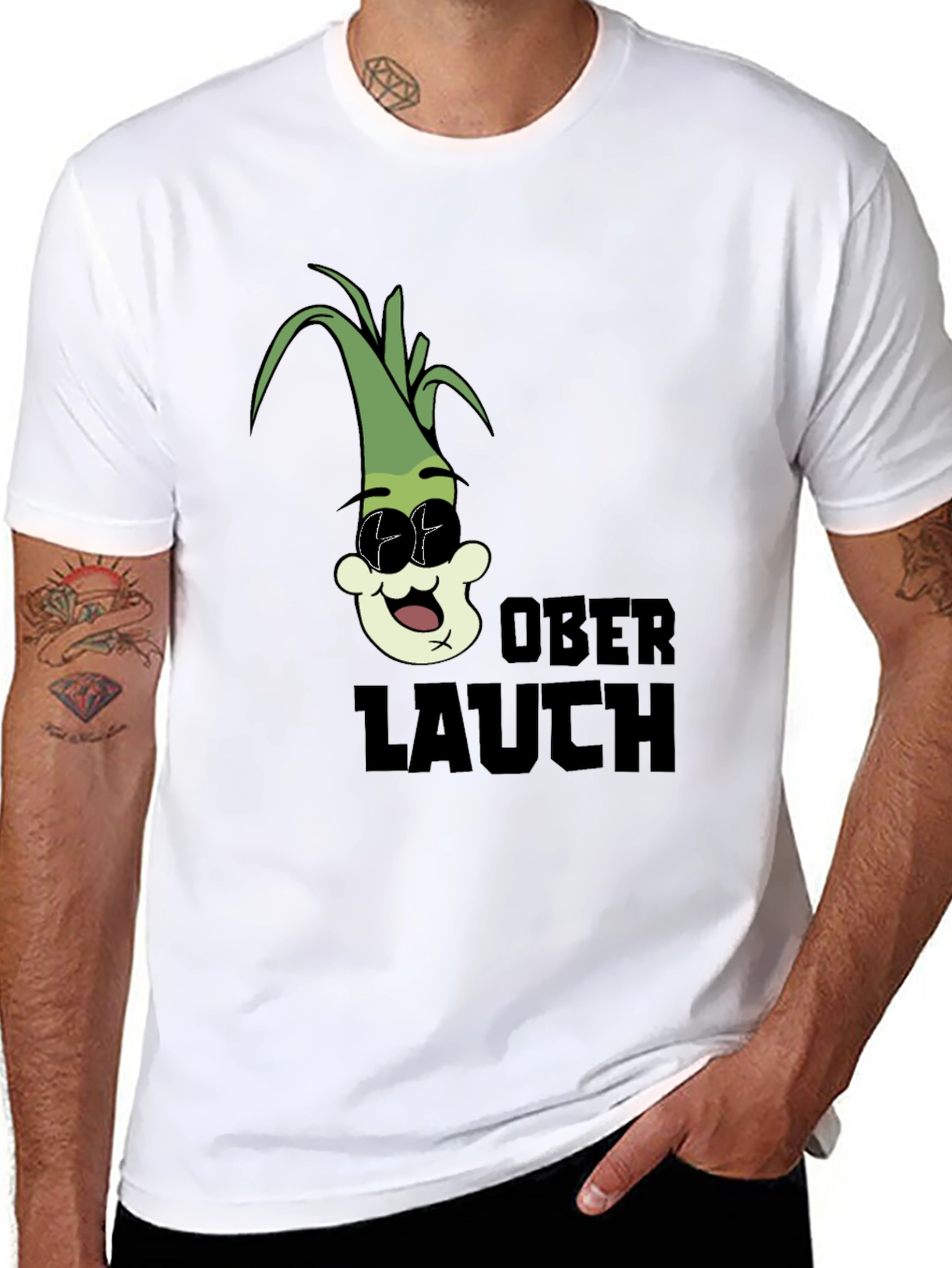 Black Oberlauch Funny Cartoon Leek Graphic T-Shirt view 8
