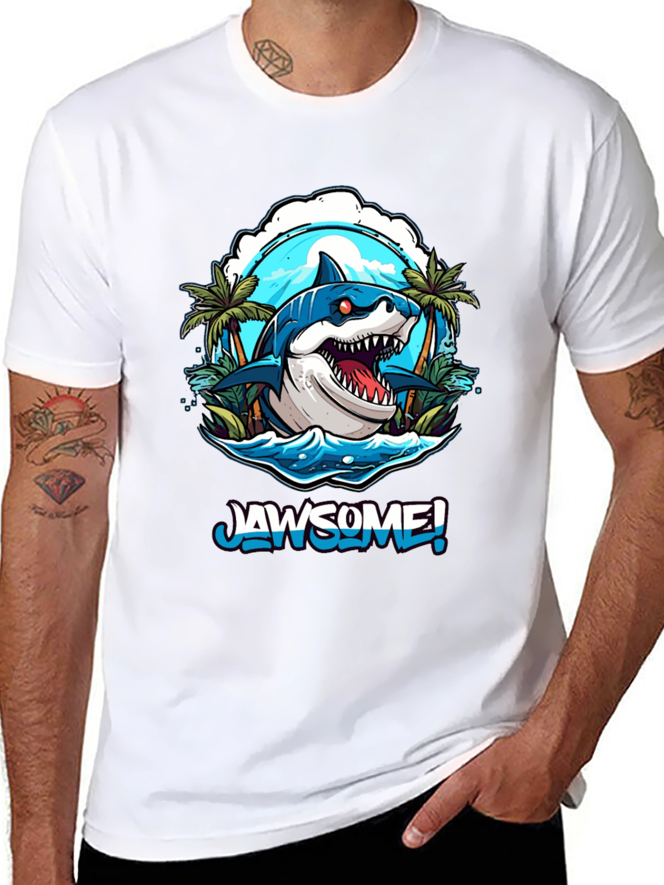 Black Jawsome Shark Graphic Tee - Men's Black T-Shirt view 8
