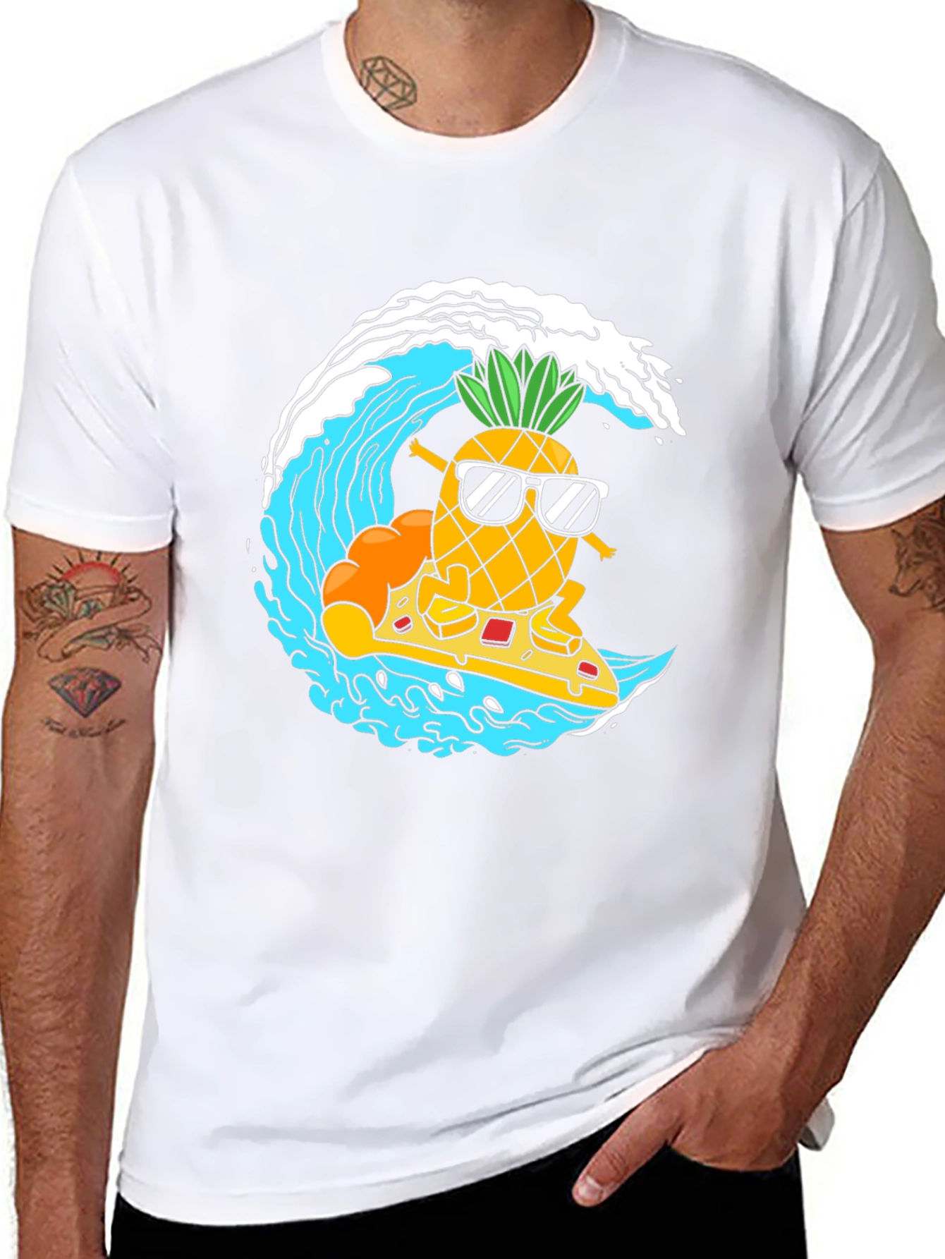 Black Surfing Pineapple Pizza T-Shirt view 8