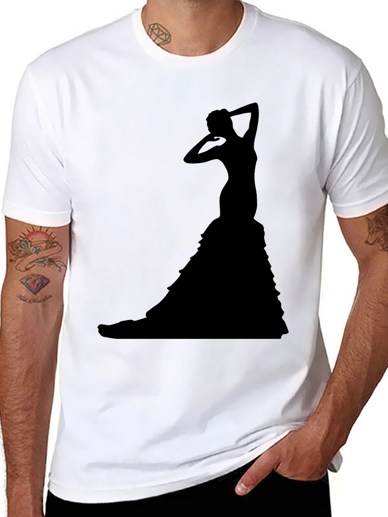 Black Elegant Silhouette Graphic T-Shirt - Black view 8