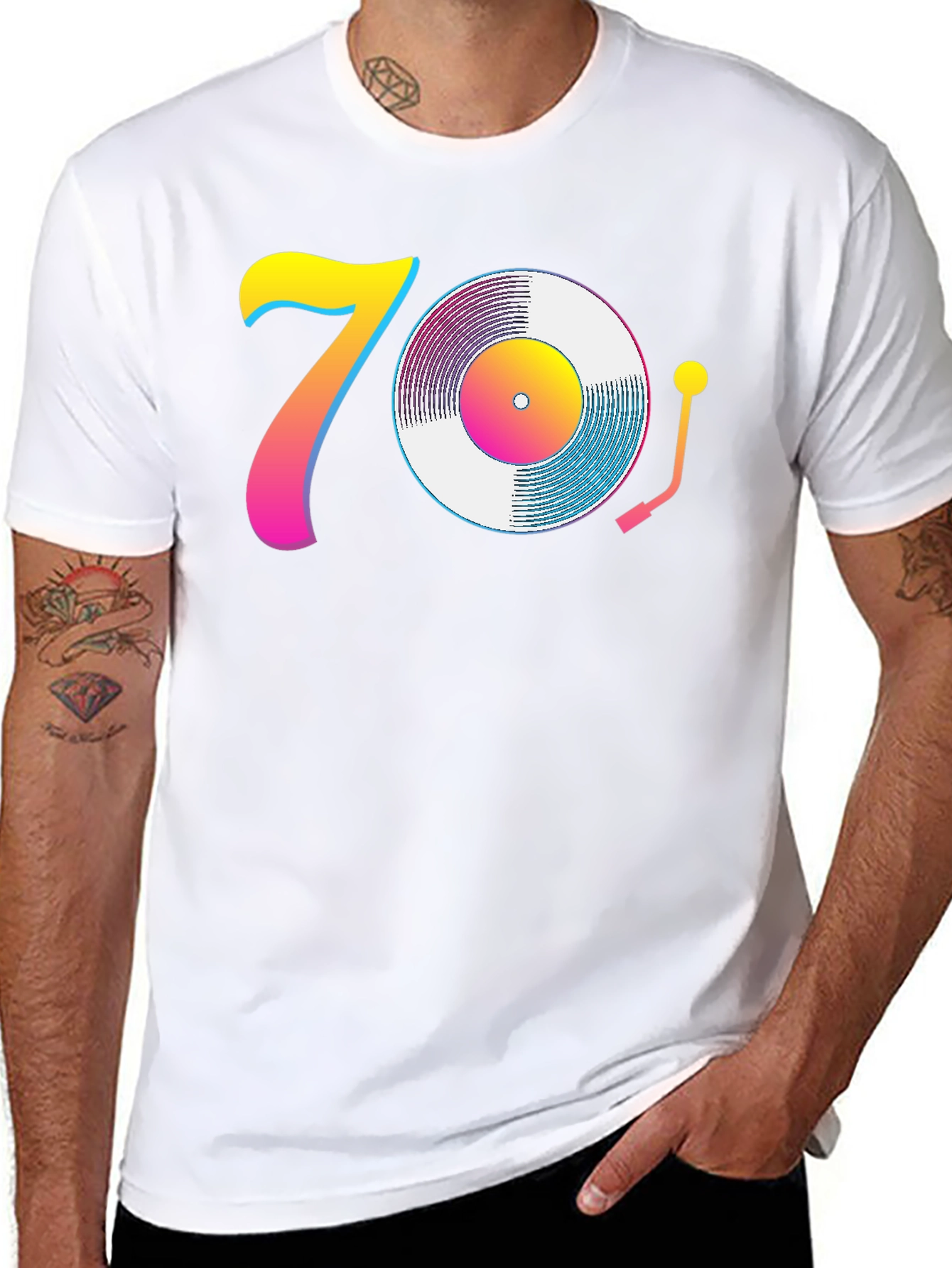 Black 70s Retro Vinyl Record T-Shirt - Black view 8