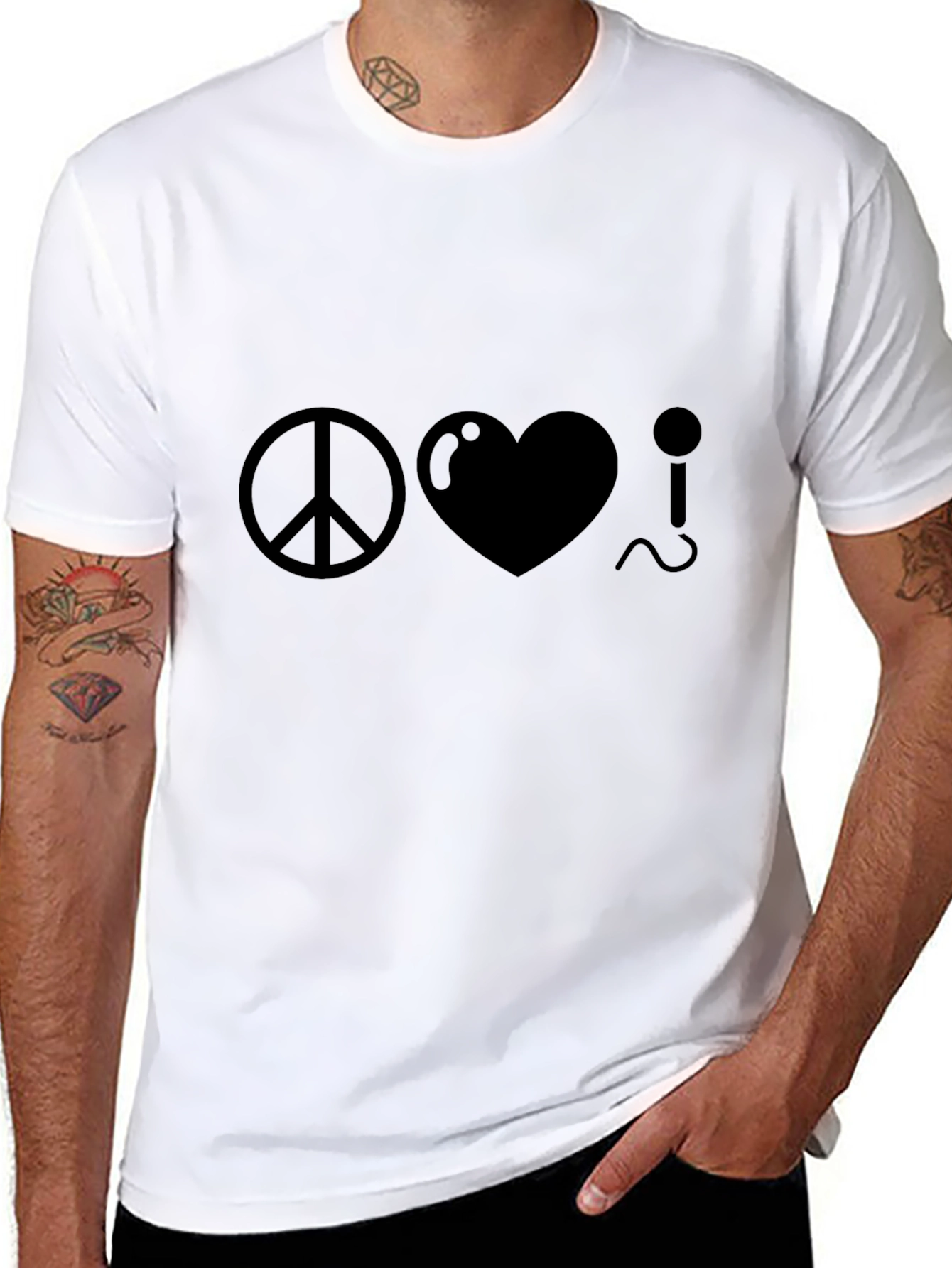 Black Peace Love Music Graphic Tee - Classic Black T-Shirt view 8