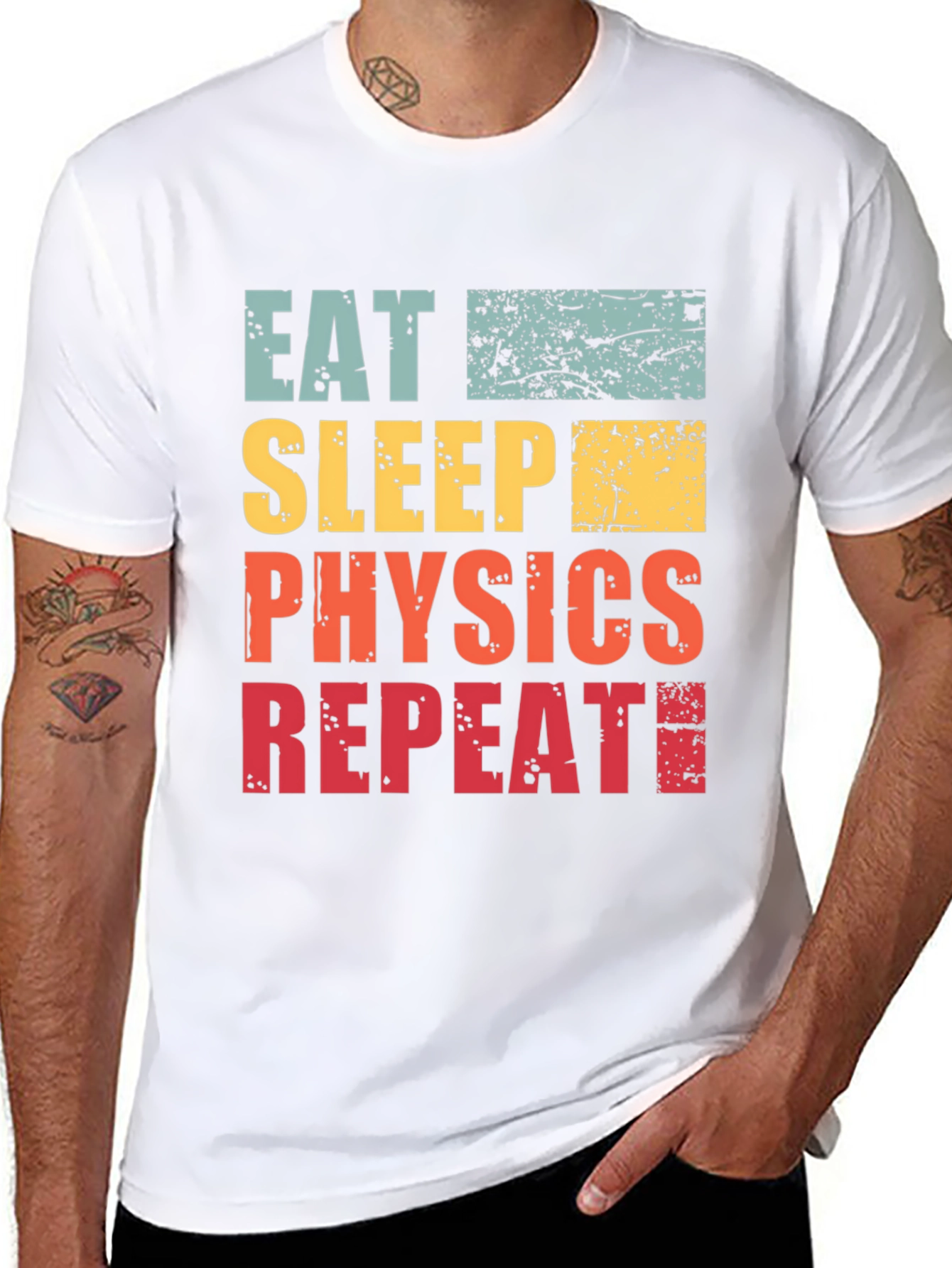 Black Eat Sleep Physics Repeat T-Shirt - Black Cotton Tee view 8