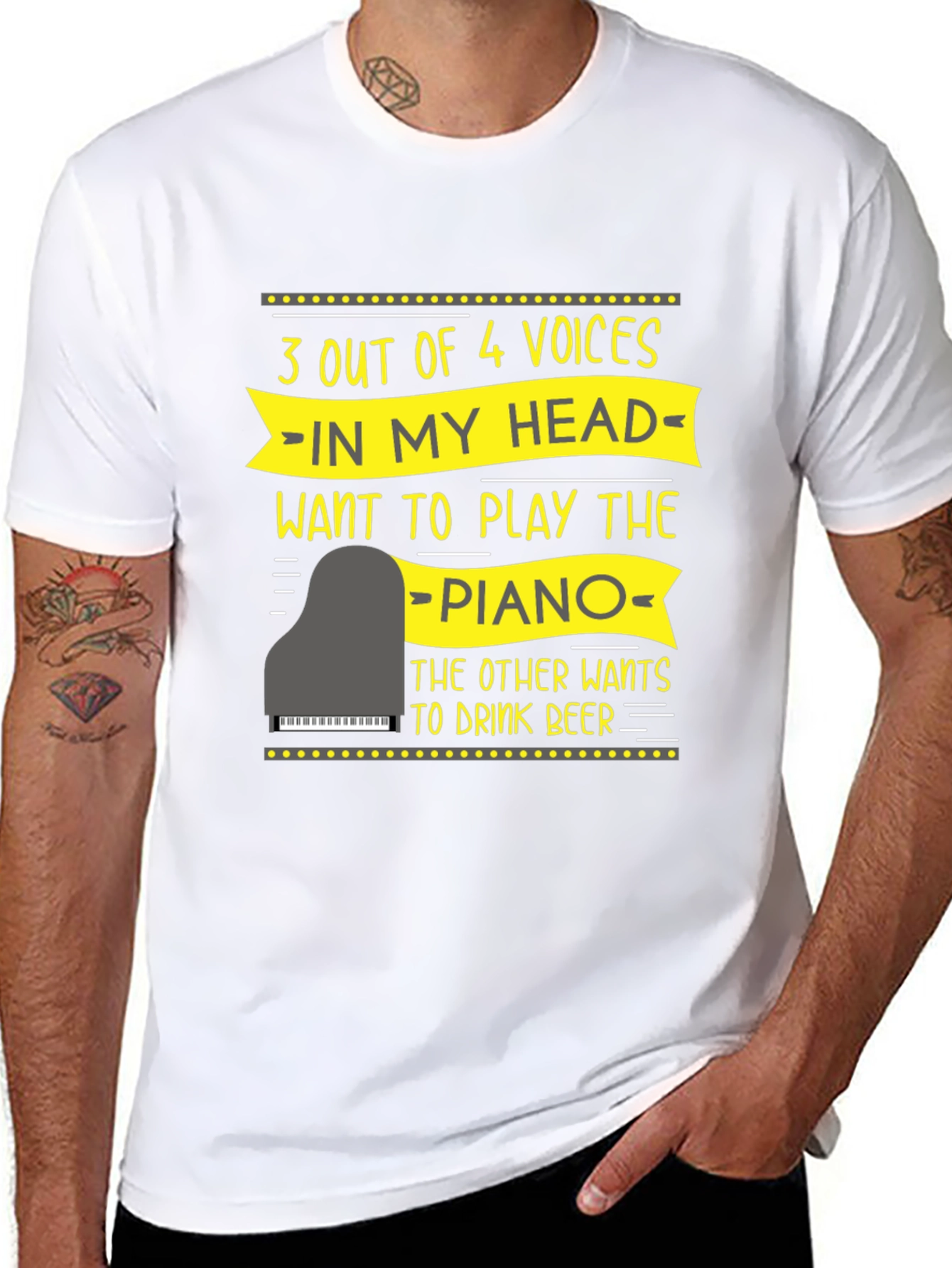 Black Funny Piano Player T-Shirt - 3 Out of 4 Voices view 8