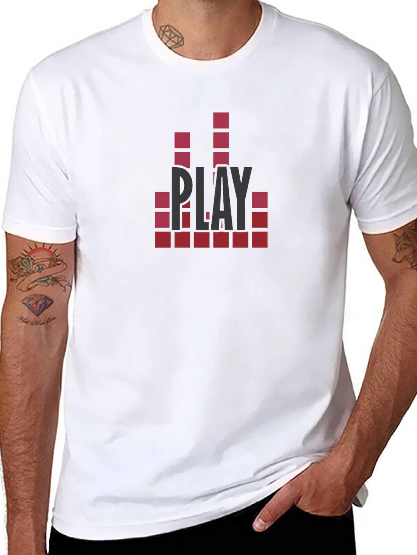 Black Men's Black T-Shirt with Play Graphic view 8