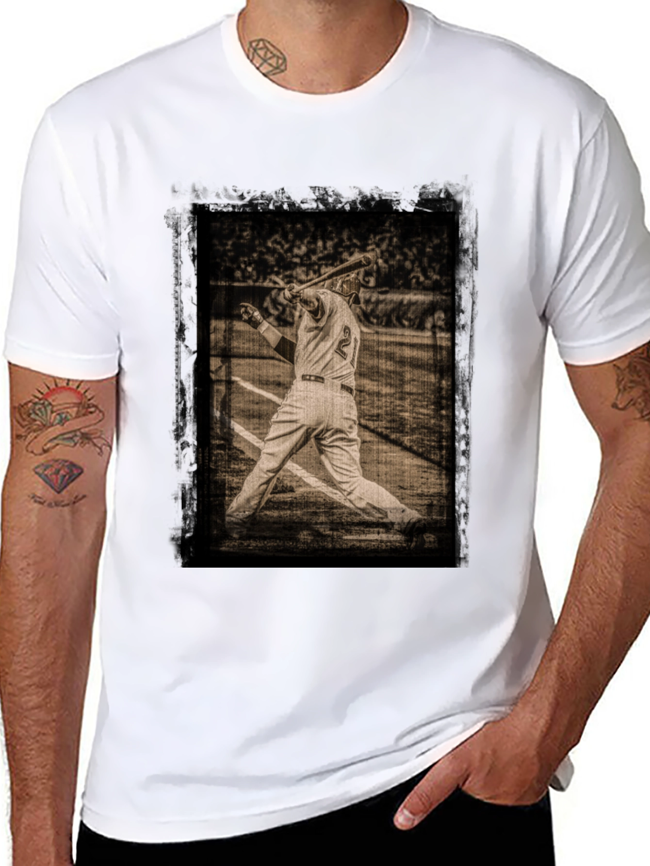 Black Vintage Baseball Player Graphic Tee view 8