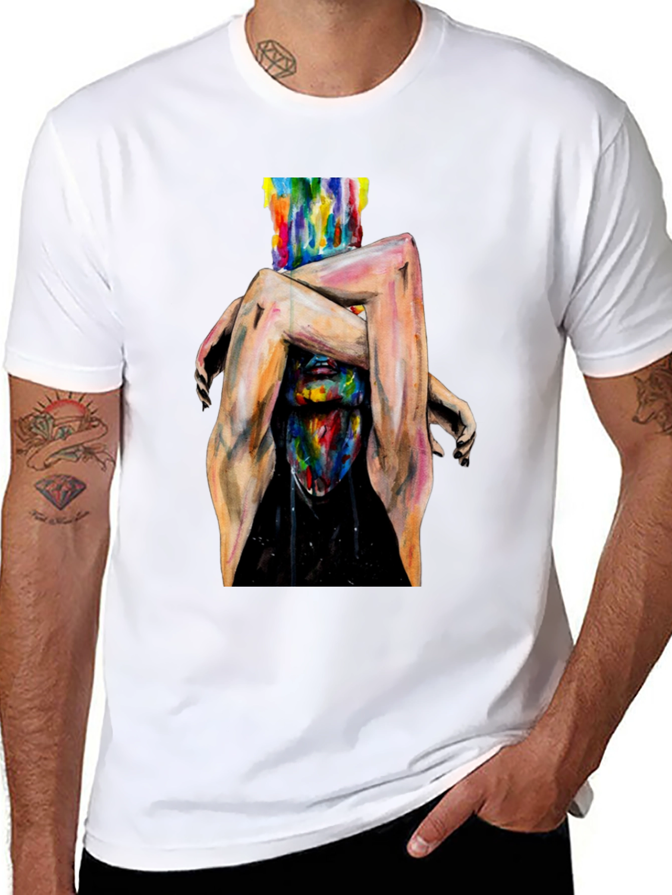 Black Abstract Art Graphic Print Black T-Shirt view 8