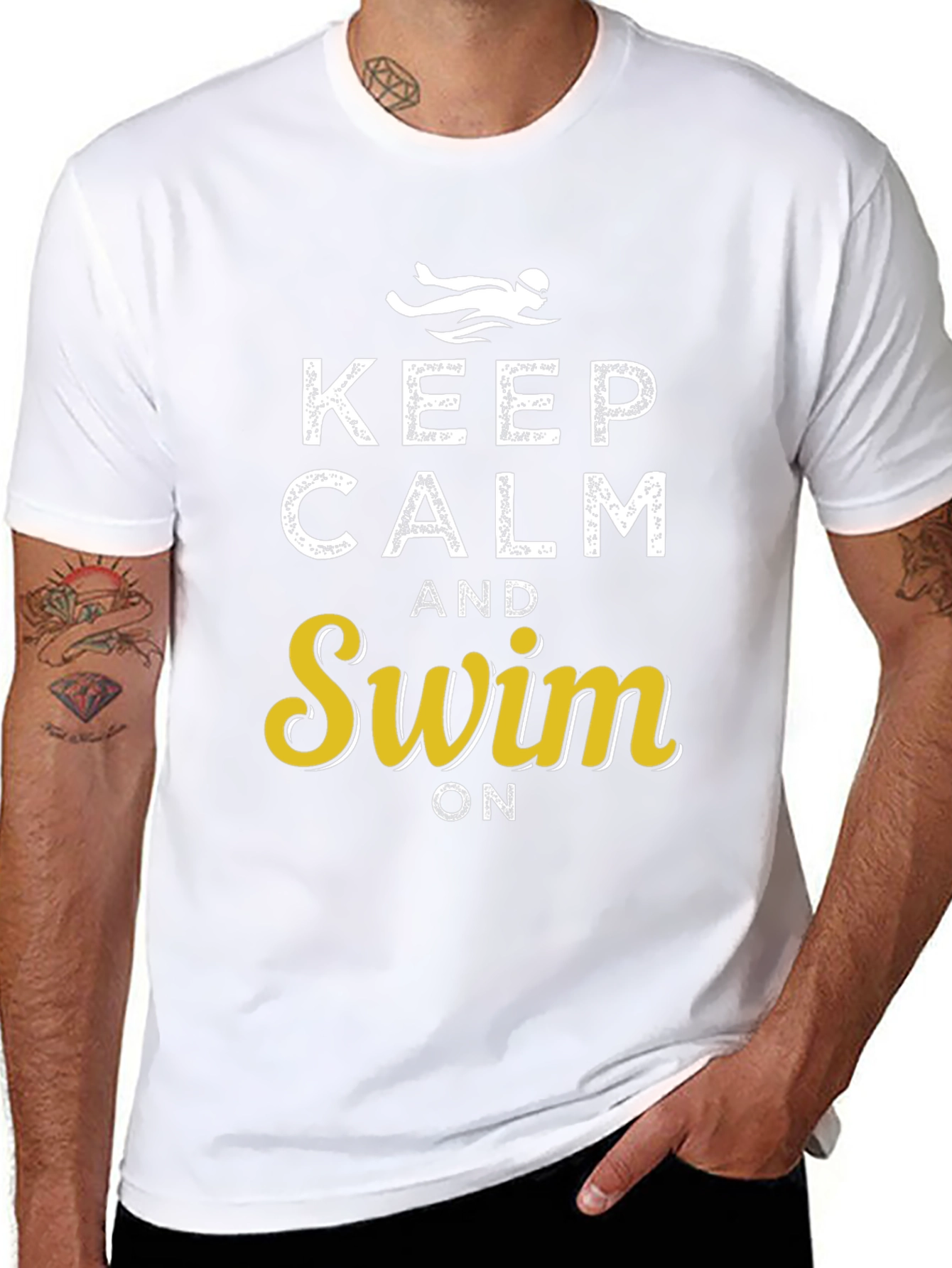 Black Keep Calm and Swim On Graphic Tee view 8