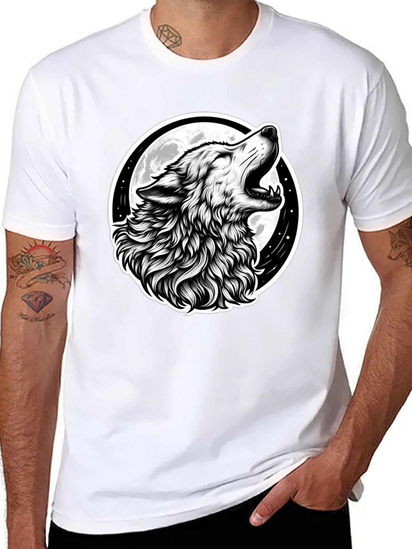 Black Wolf Moon Graphic Tee - Black Cotton T-Shirt view 8