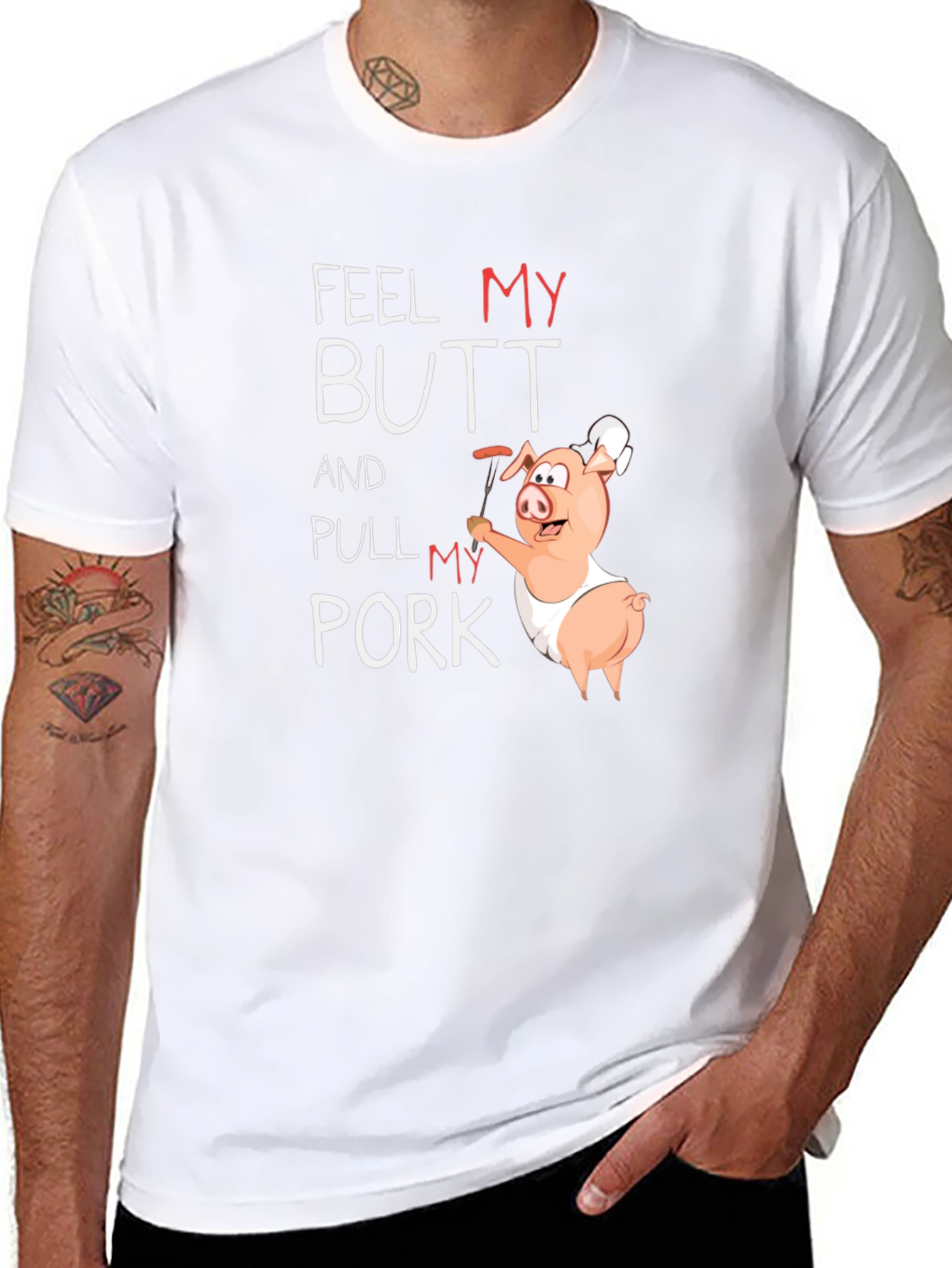 Black Feel My Butt Pull My Pork Graphic T-Shirt view 8