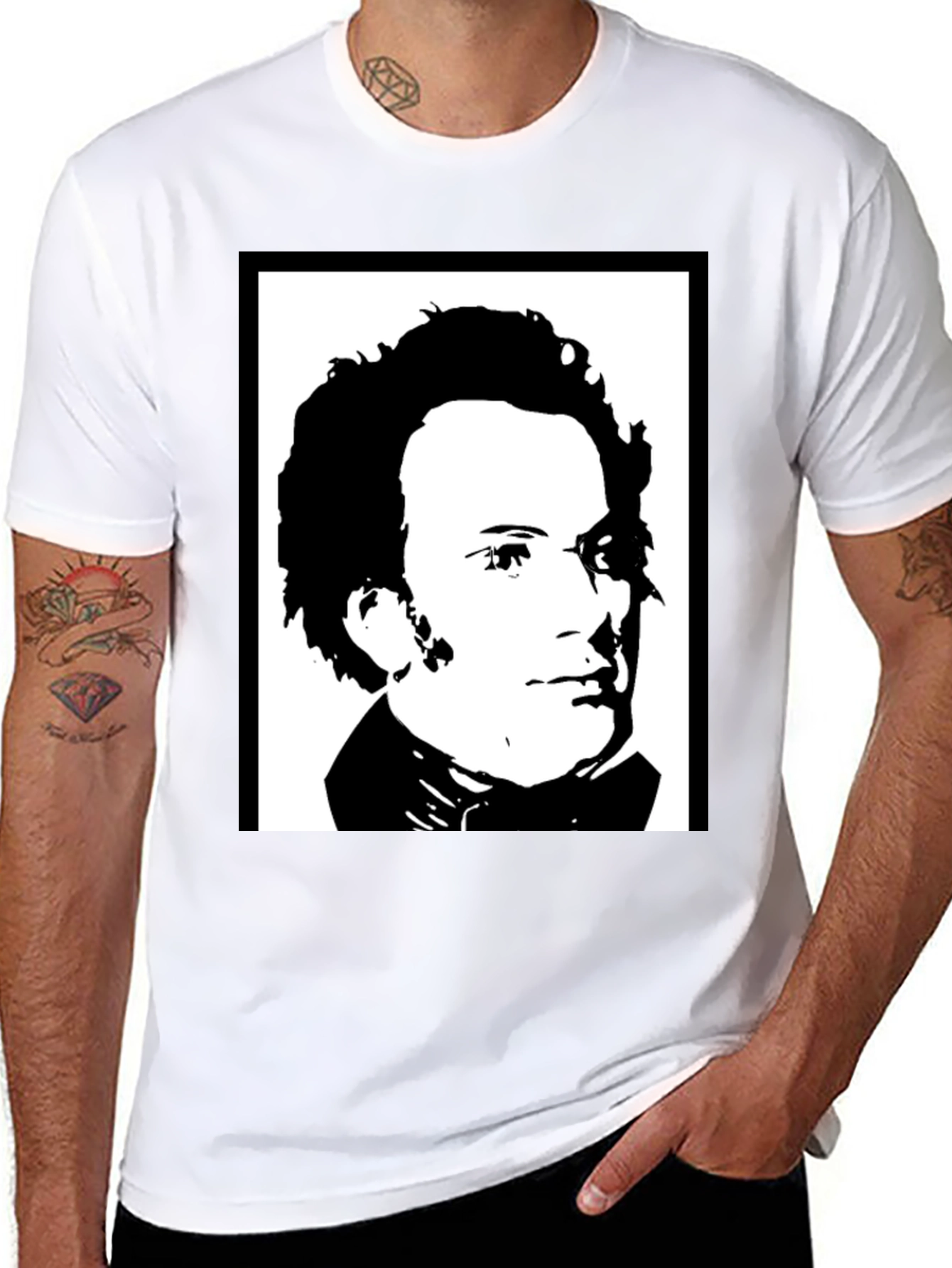 Black Black T-Shirt with Portrait Print view 8