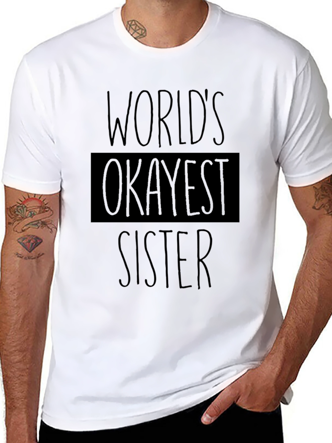 Black World's Okayest Sister T-Shirt - Novelty Gift view 8