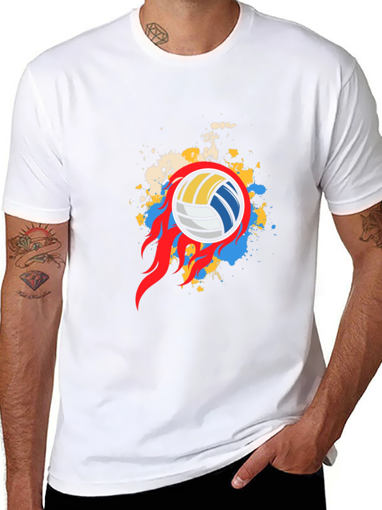 Black Flaming Volleyball Graphic Tee - Black Cotton Shirt view 8