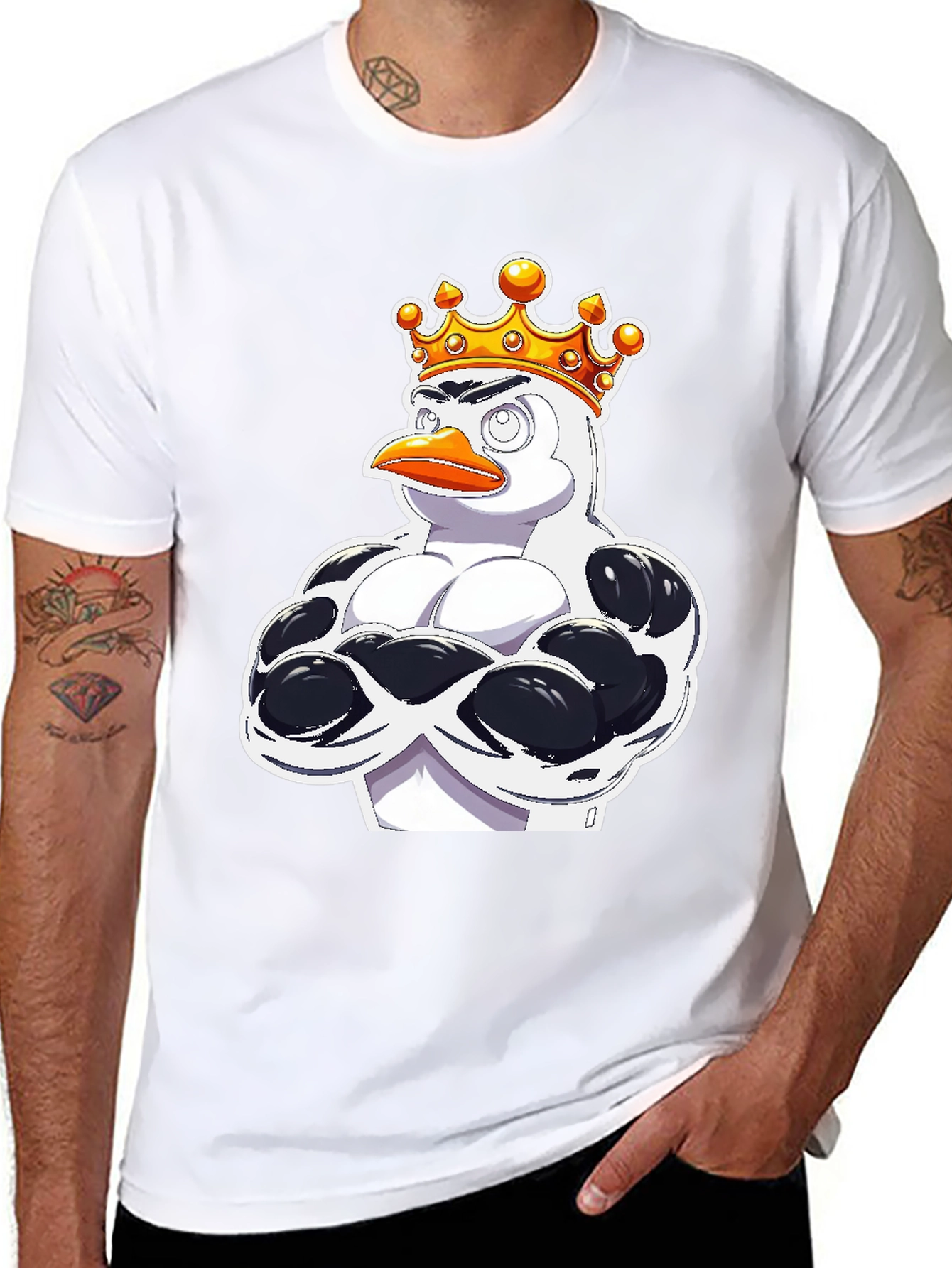 Black Penguin King Graphic T-Shirt - Black Cotton Tee view 8