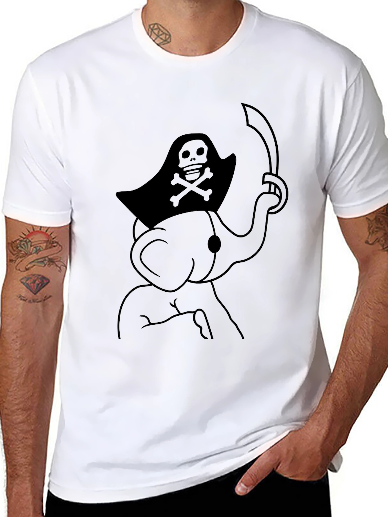Black Pirate Elephant Graphic Tee - Men's Black T-Shirt view 8