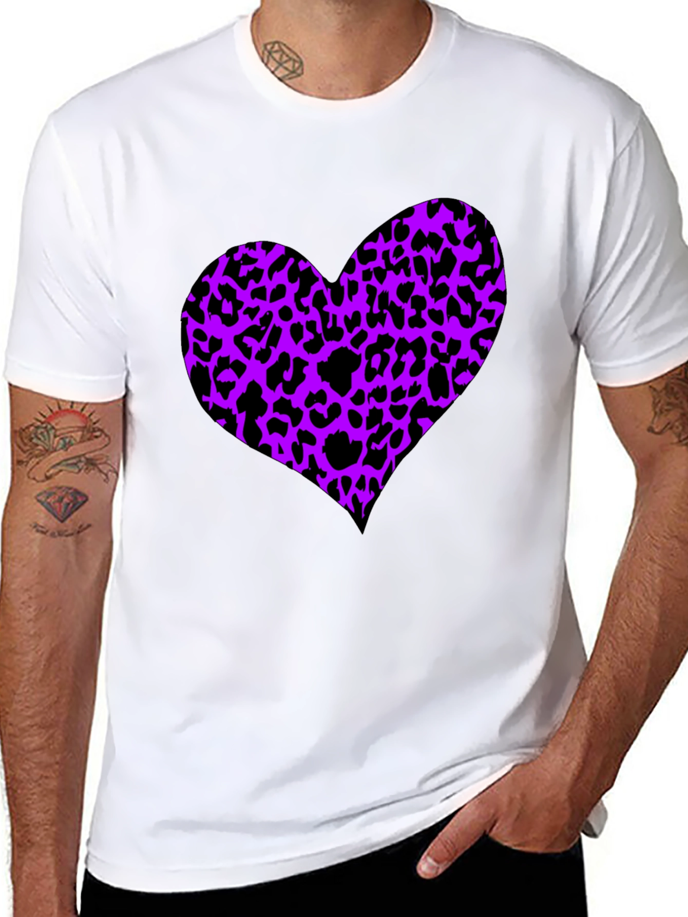 Black Leopard Print Heart Tee - Trendy Graphic T-Shirt view 8