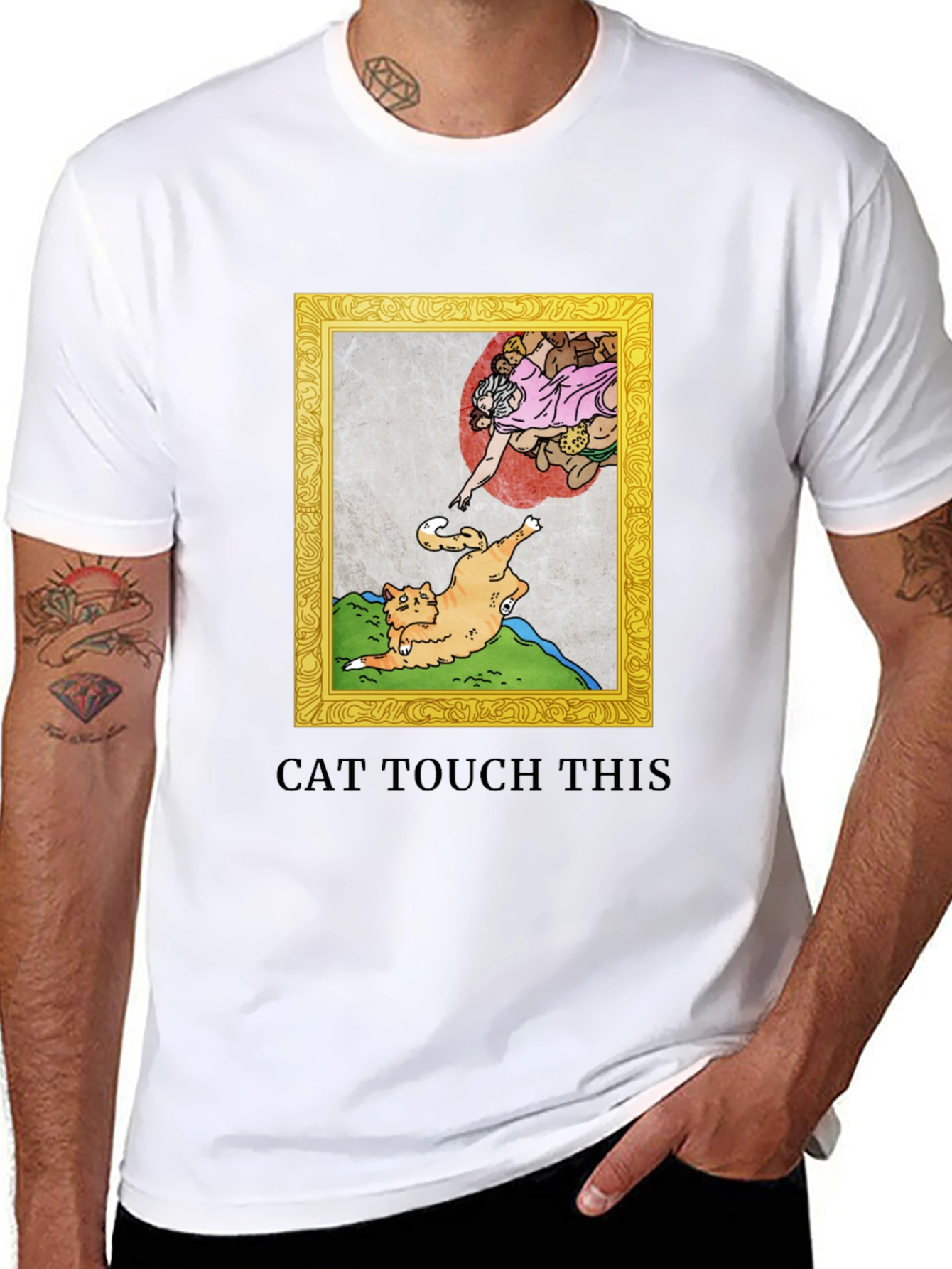 Black Cat Touch This T-Shirt Funny Michelangelo Spoof view 8