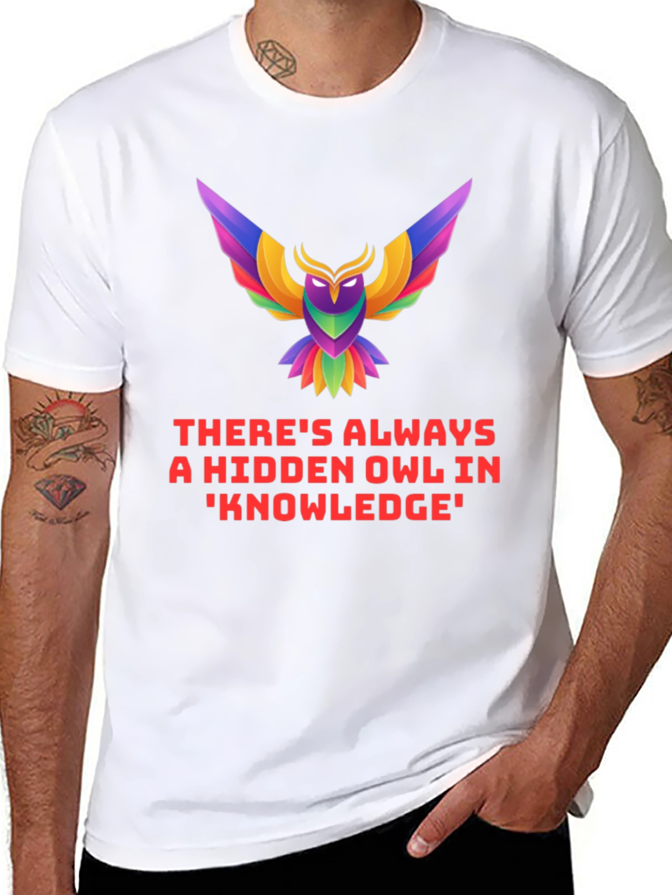 Black Hidden Owl Knowledge Tee - Unique Graphic T-Shirt view 8