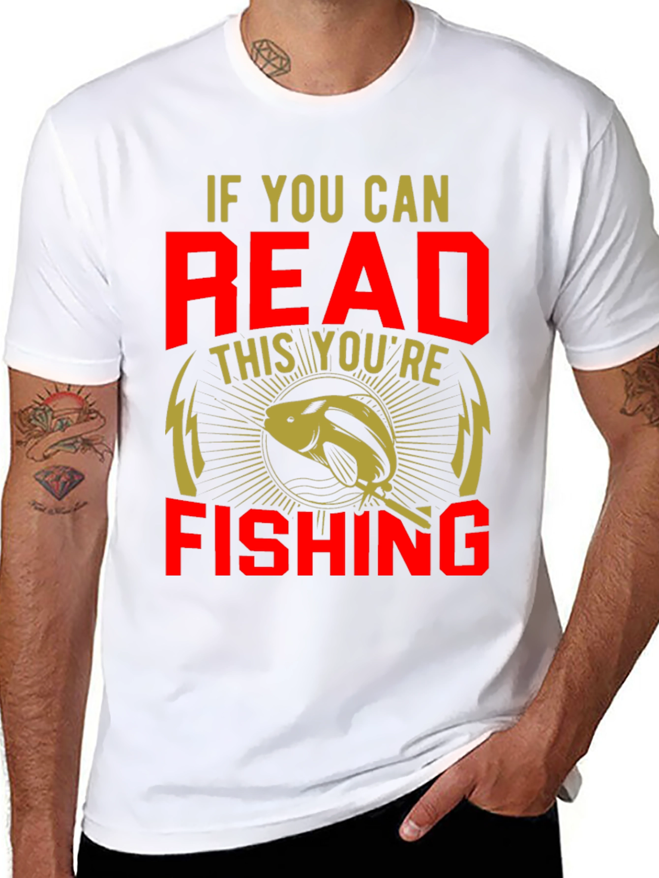 Black Funny Fishing T-Shirt - If You Can Read This You're Fishing view 8