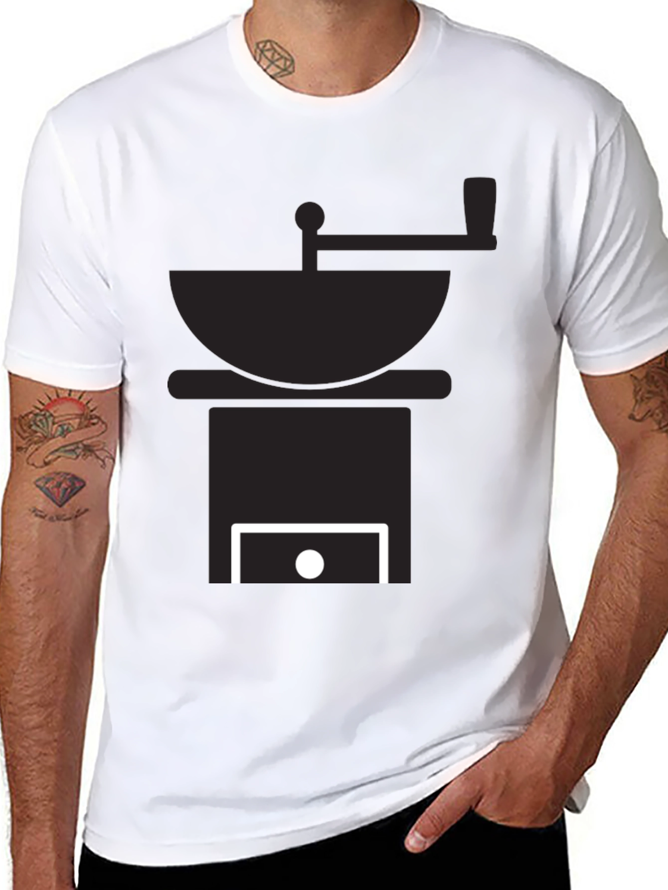Black Coffee Grinder Graphic Tee - Black Cotton T-Shirt view 8