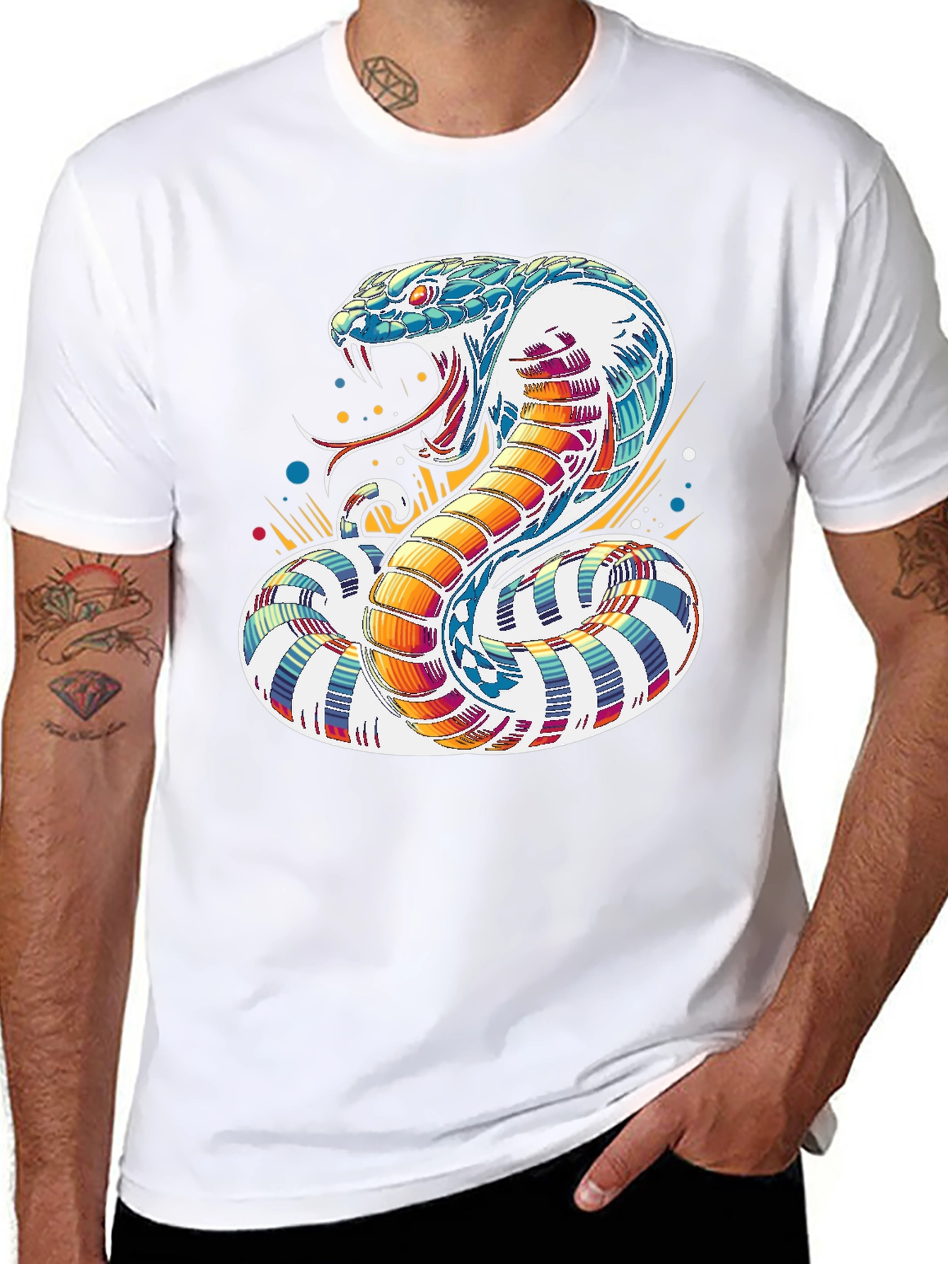 Colorful Cobra Graphic Tee - Men's Black T-Shirt - 8