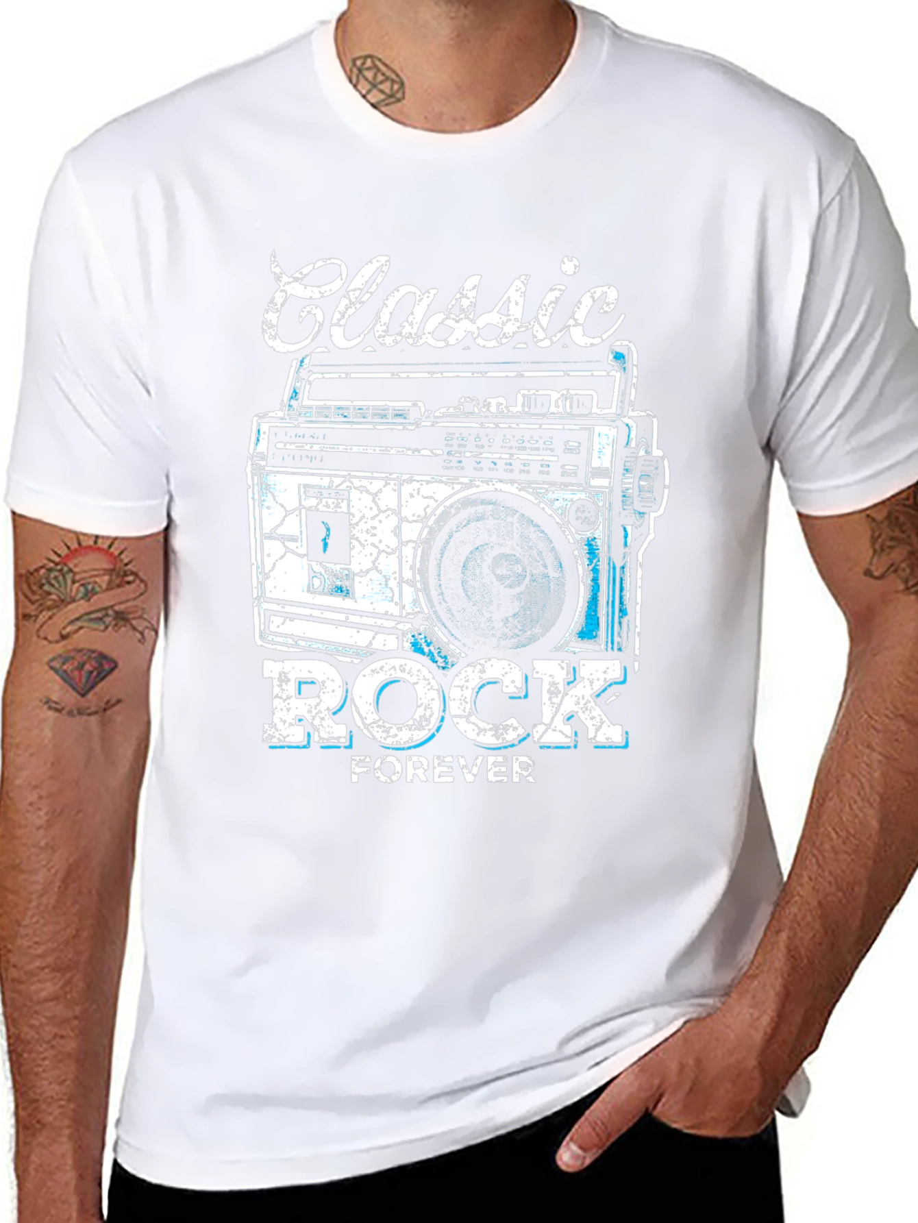 Black Classic Rock Forever Tee - Retro Boombox Graphic view 8