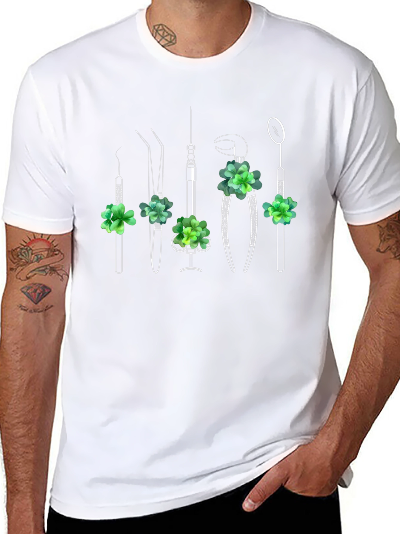 Black Dentist Tool Shamrock T-Shirt view 8