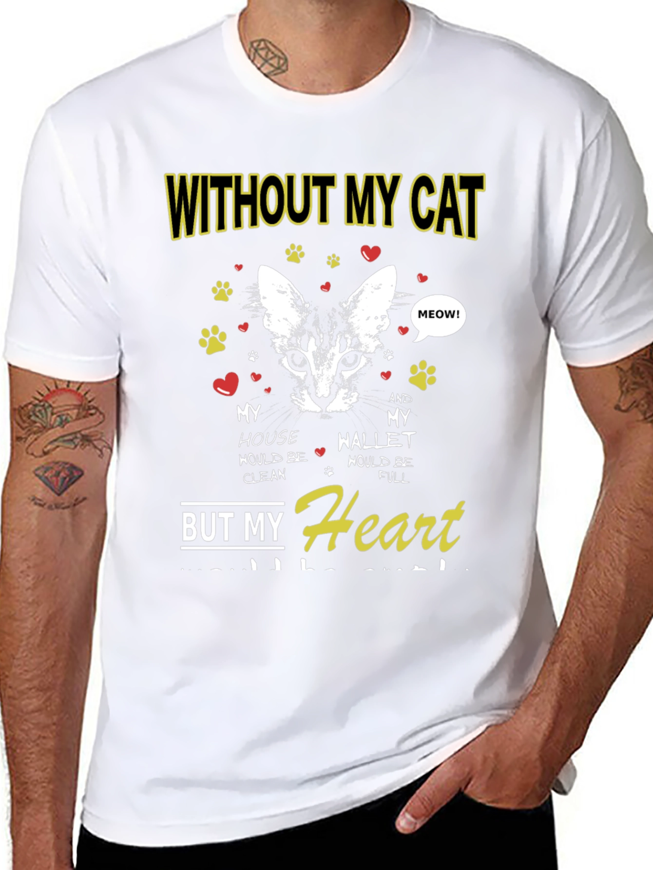Black Without My Cat T-Shirt - Heart Full view 8