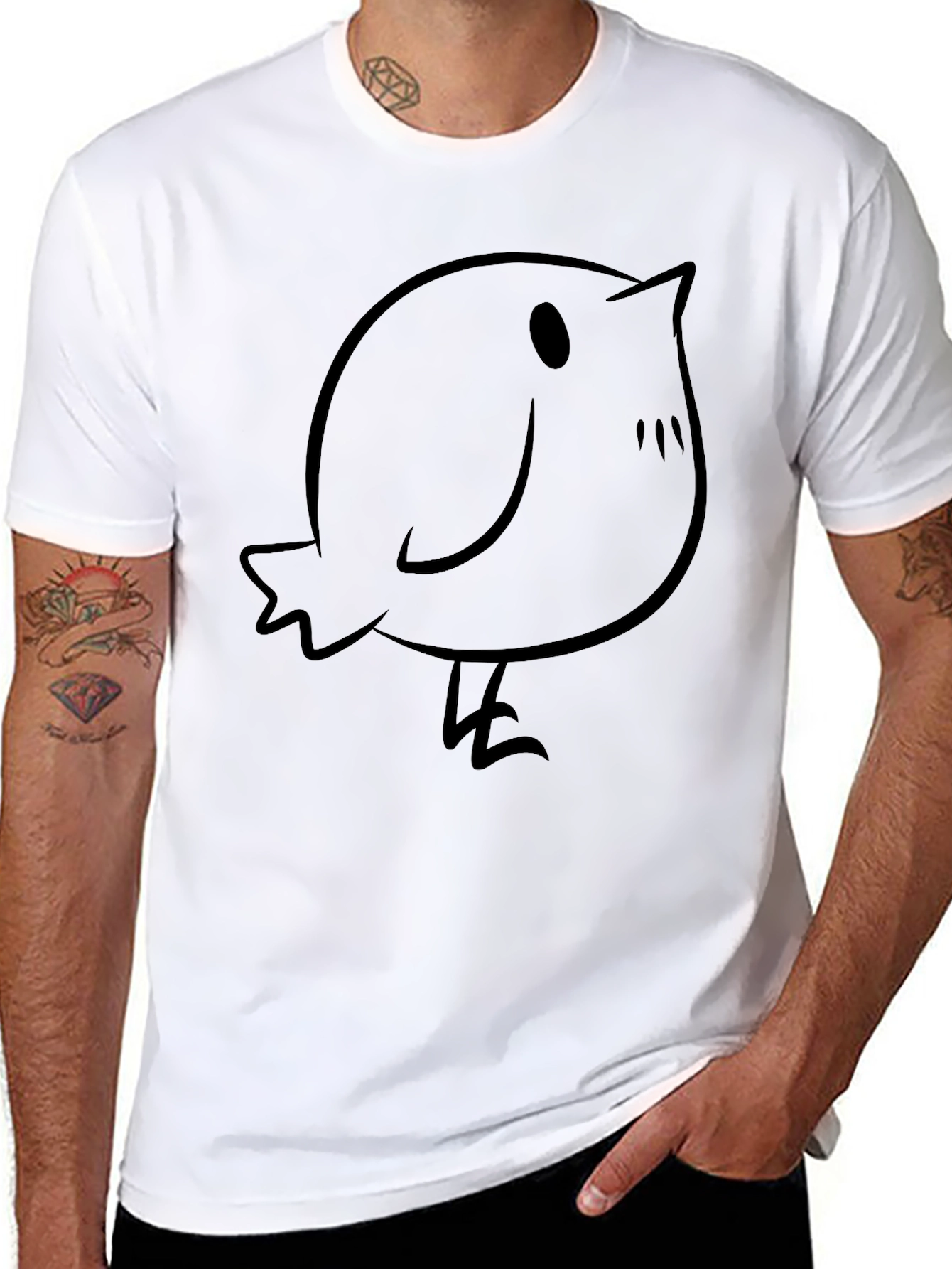 Black Cute Bird Graphic Tee - Casual Black T-Shirt view 8