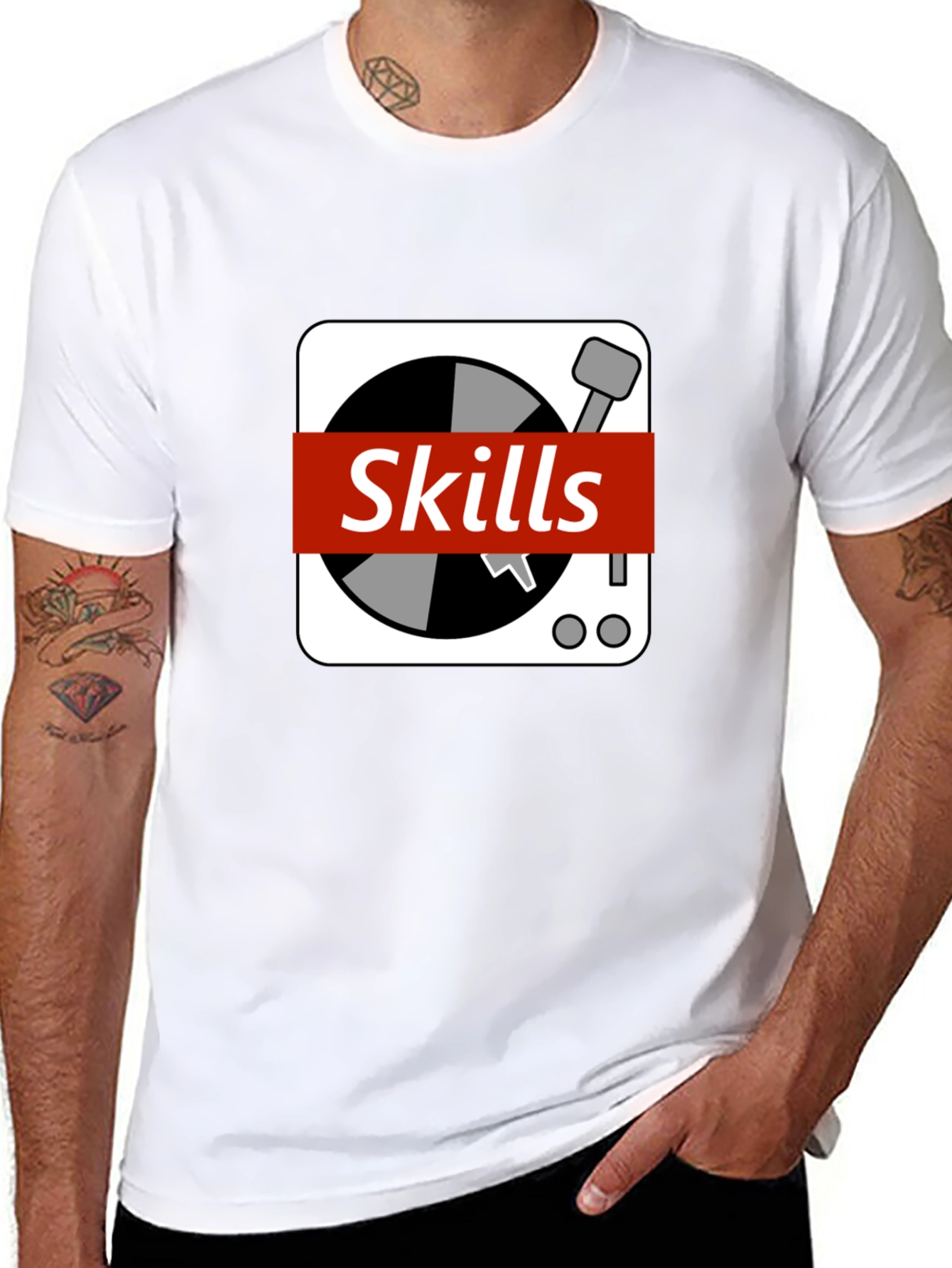 Black Skills DJ Turntable Graphic T-Shirt - Black view 8