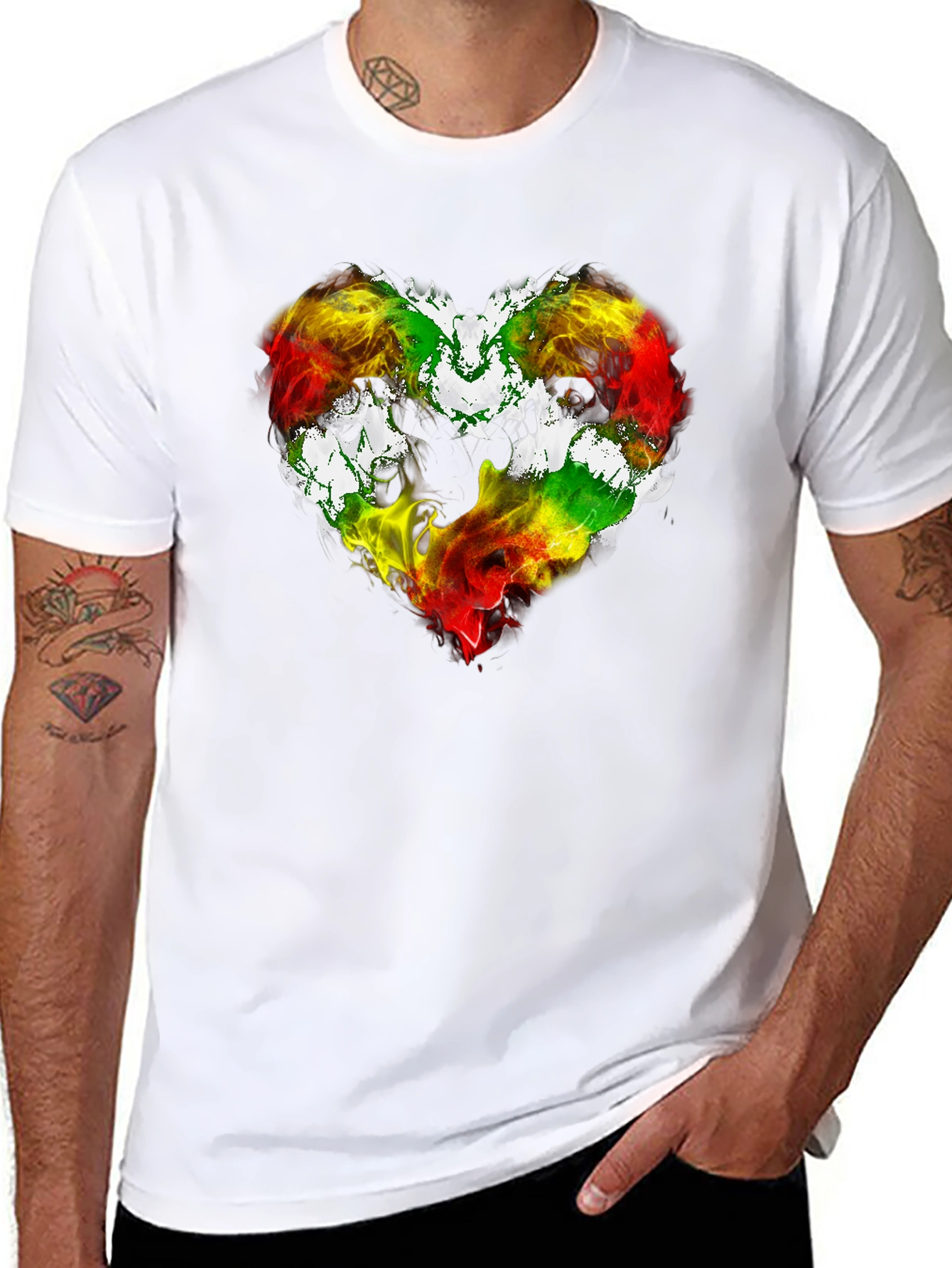 Black Rasta Heart Graphic T-Shirt - Love Reggae Music view 8