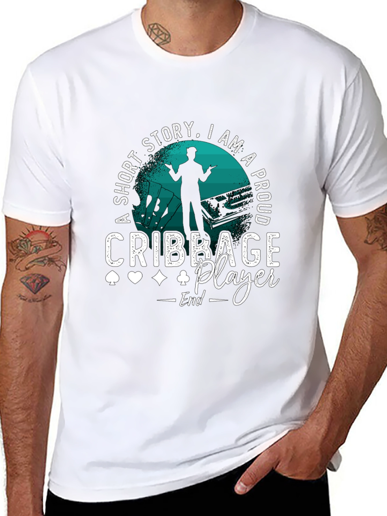 Black Cribbage Player T-Shirt: Short Story, Proud Player! view 8