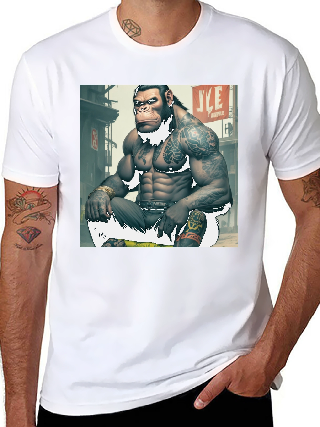 Black Tattooed Gorilla Graphic Tee - Urban Ape Style view 8
