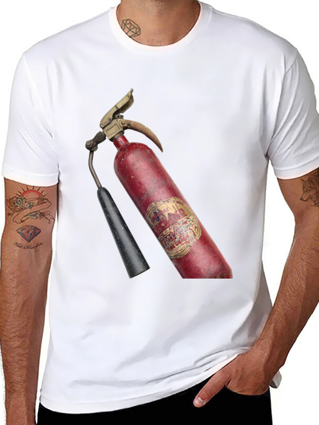 Black Vintage Fire Extinguisher Graphic T-Shirt view 8