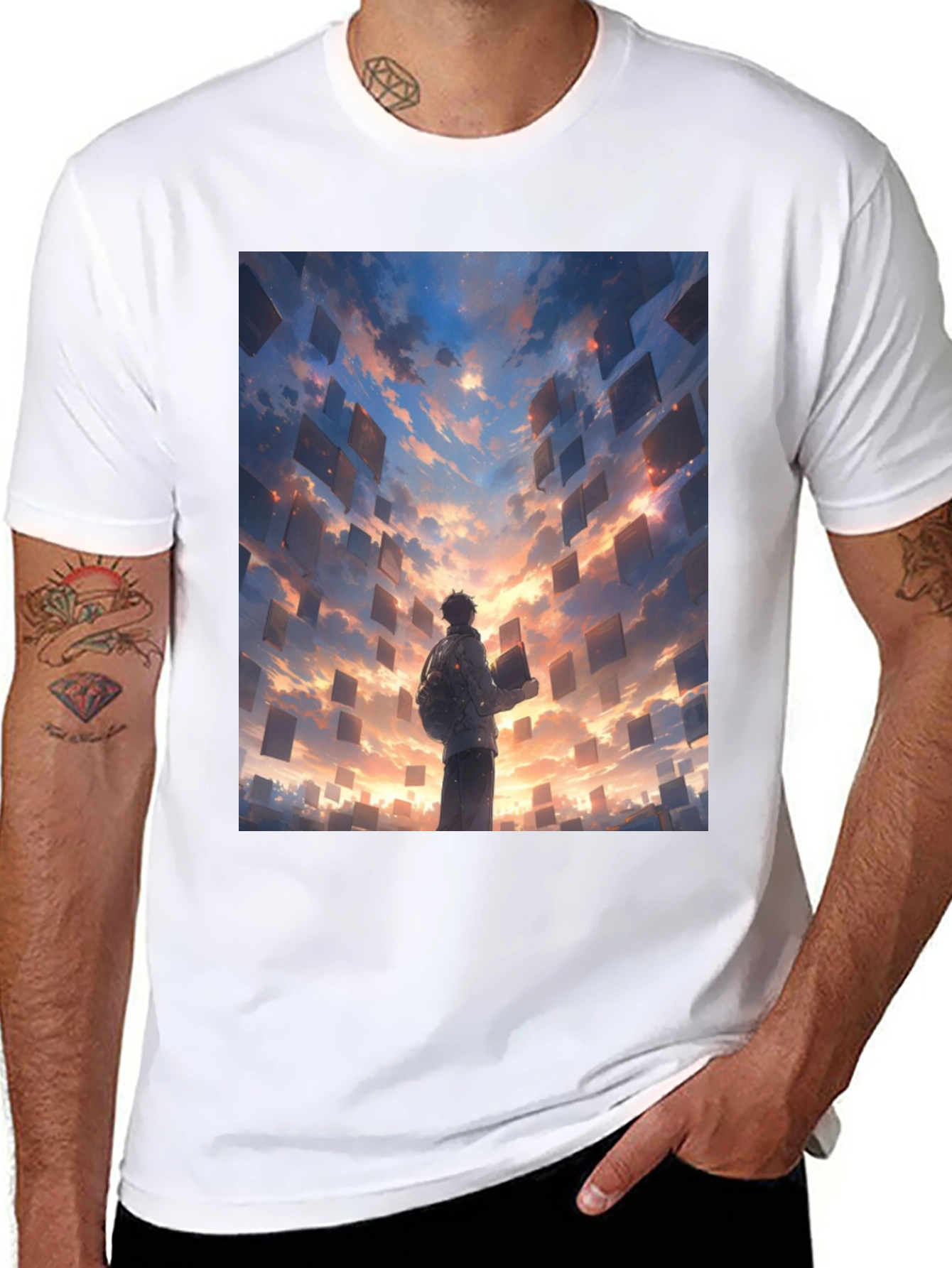 Black Surreal Sky Books Graphic Tee view 8