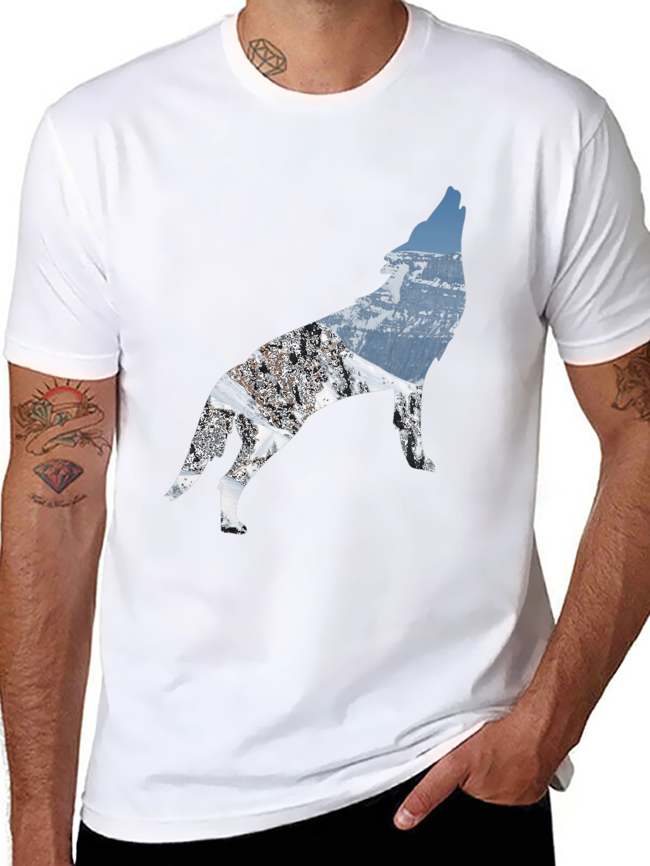 Black Wolf Mountain Scene Black T-Shirt view 8