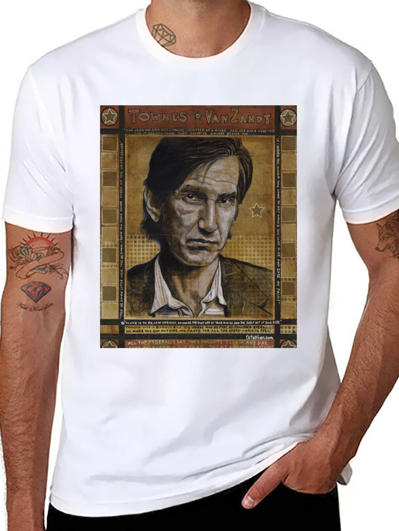 Black Townes Van Zandt Portrait Graphic T-Shirt view 8