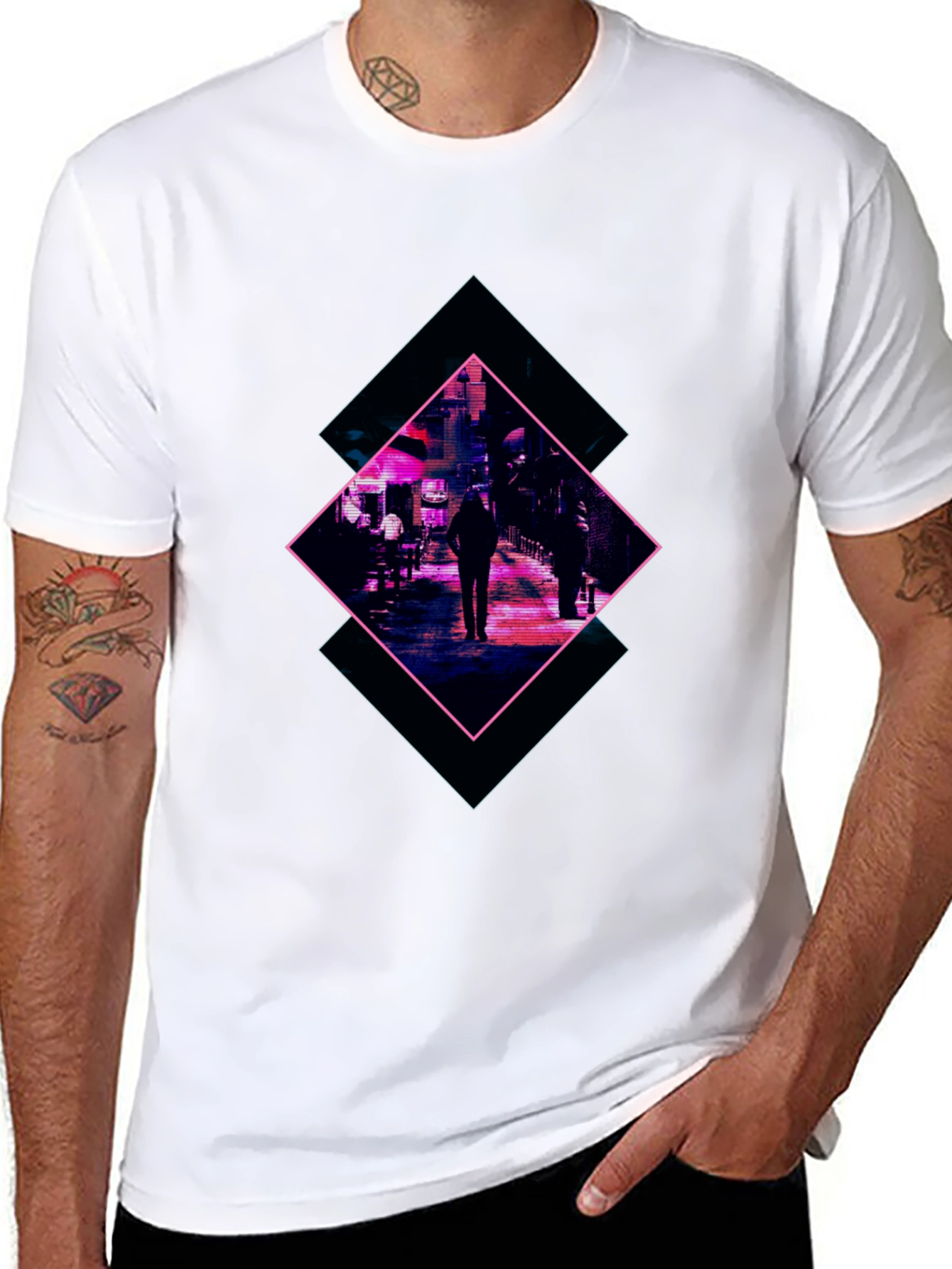 Black Cyberpunk Street Scene Graphic Tee - Black view 8