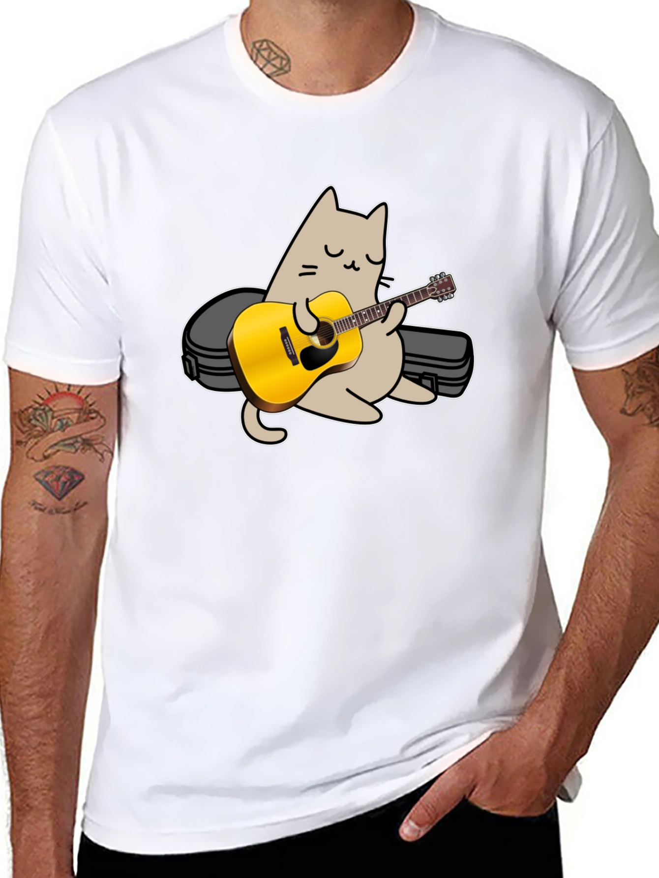 Black Cat Playing Guitar Graphic Tee - Black view 8