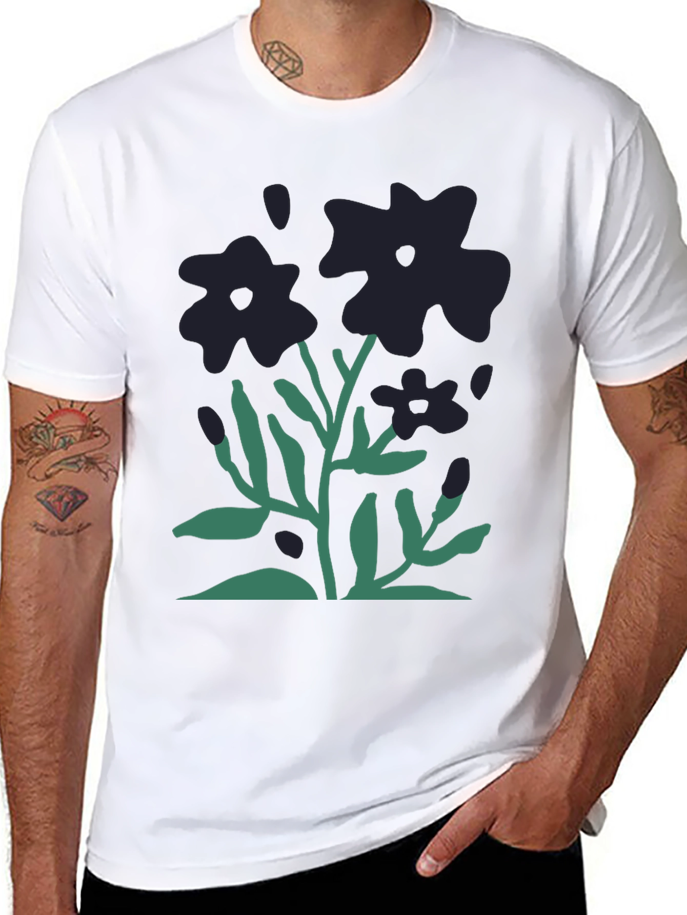 Black Floral Graphic Print Tee - Stylish Casual Comfort view 8