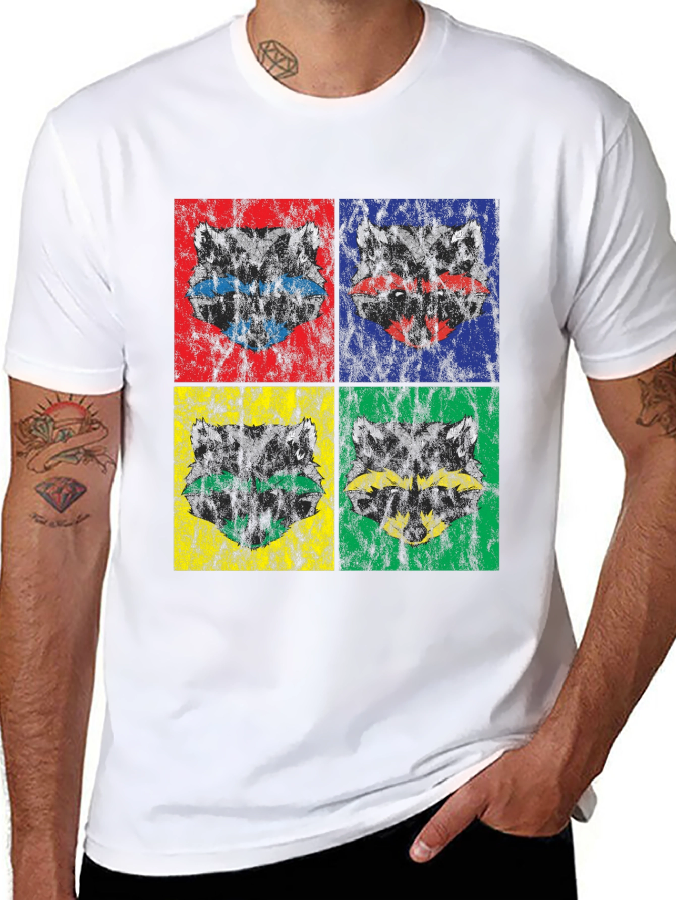 Black Retro Raccoon Pop Art Graphic T-Shirt view 8