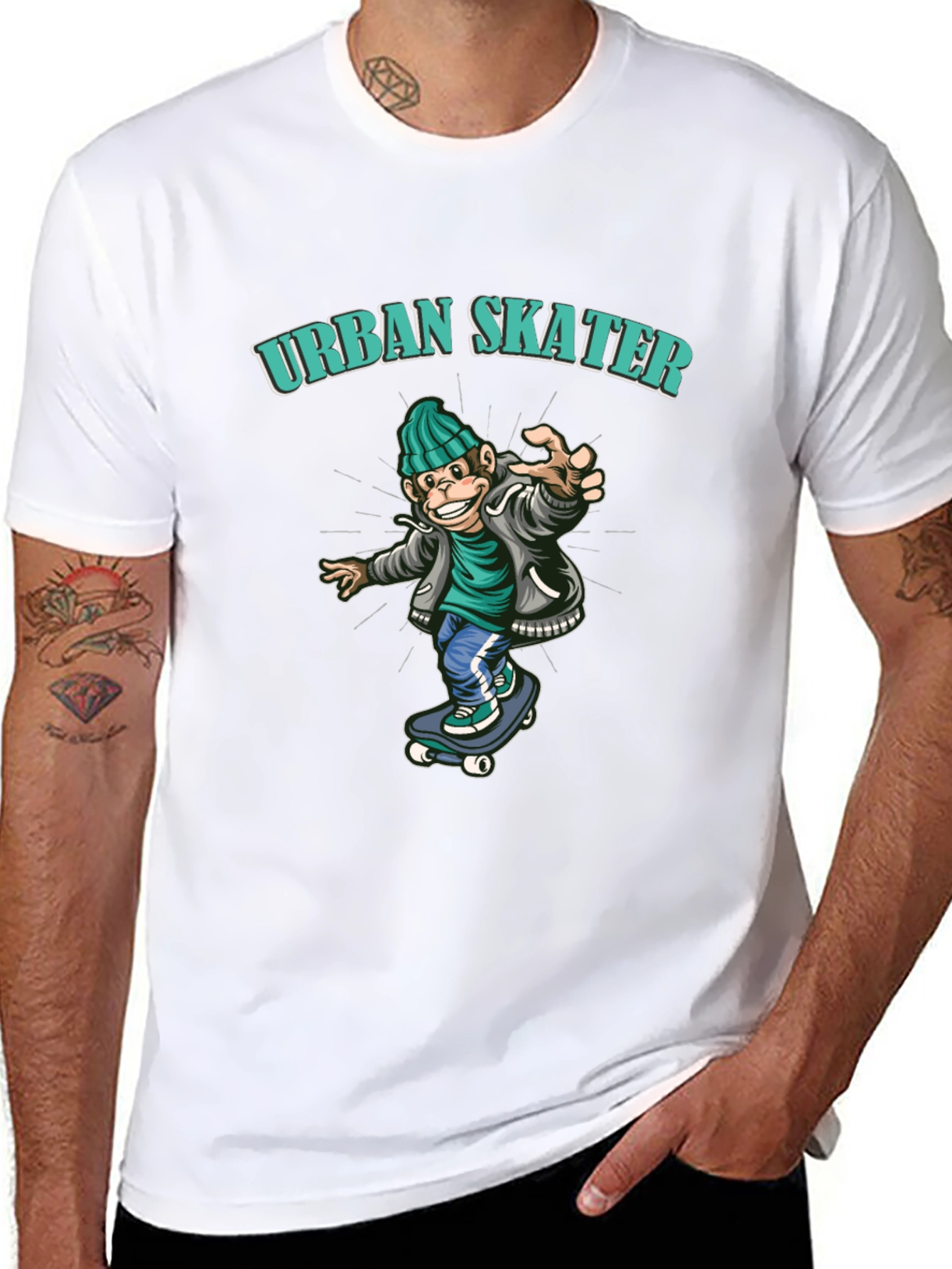 Black Urban Skater Monkey Graphic Tee view 8
