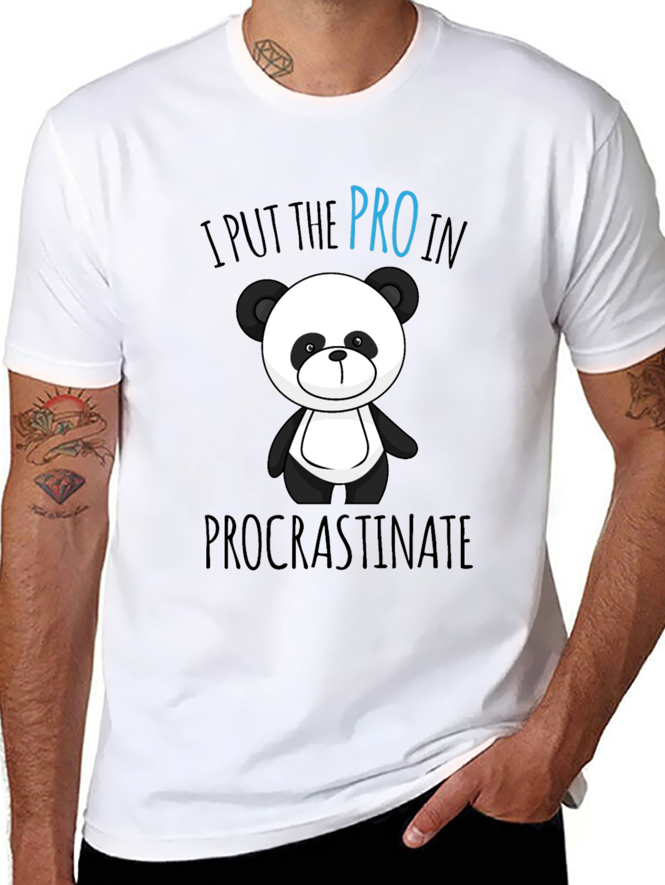Black Funny Panda Procrastinate Graphic T-Shirt view 8