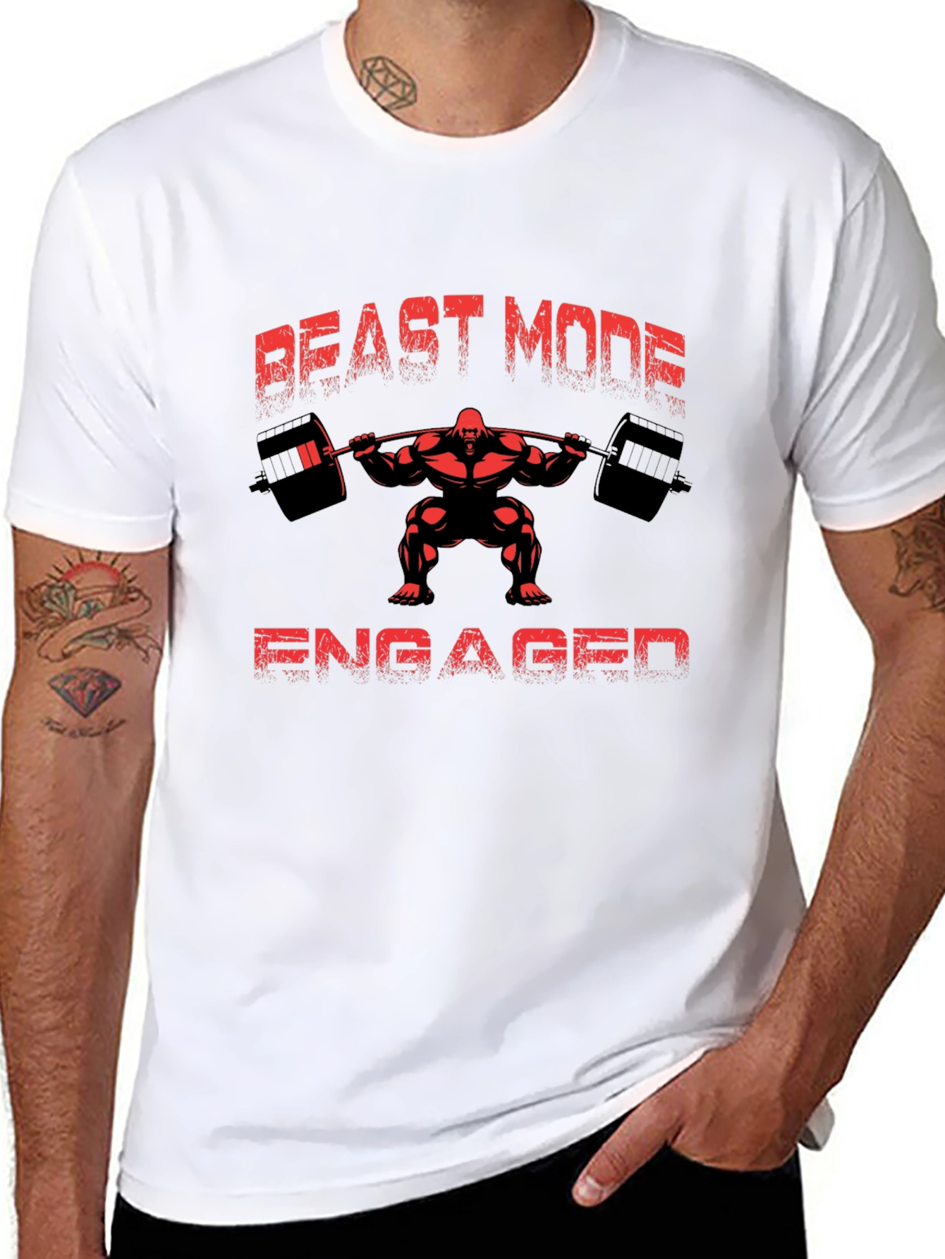 Black Beast Mode Engaged Men's Black T-Shirt view 8
