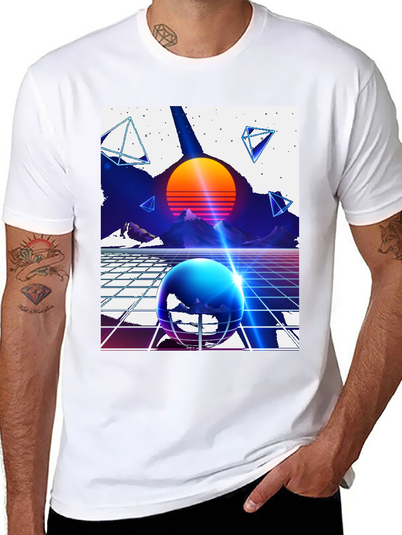 Black Retro Synthwave T-Shirt - 80s Inspired Design view 8