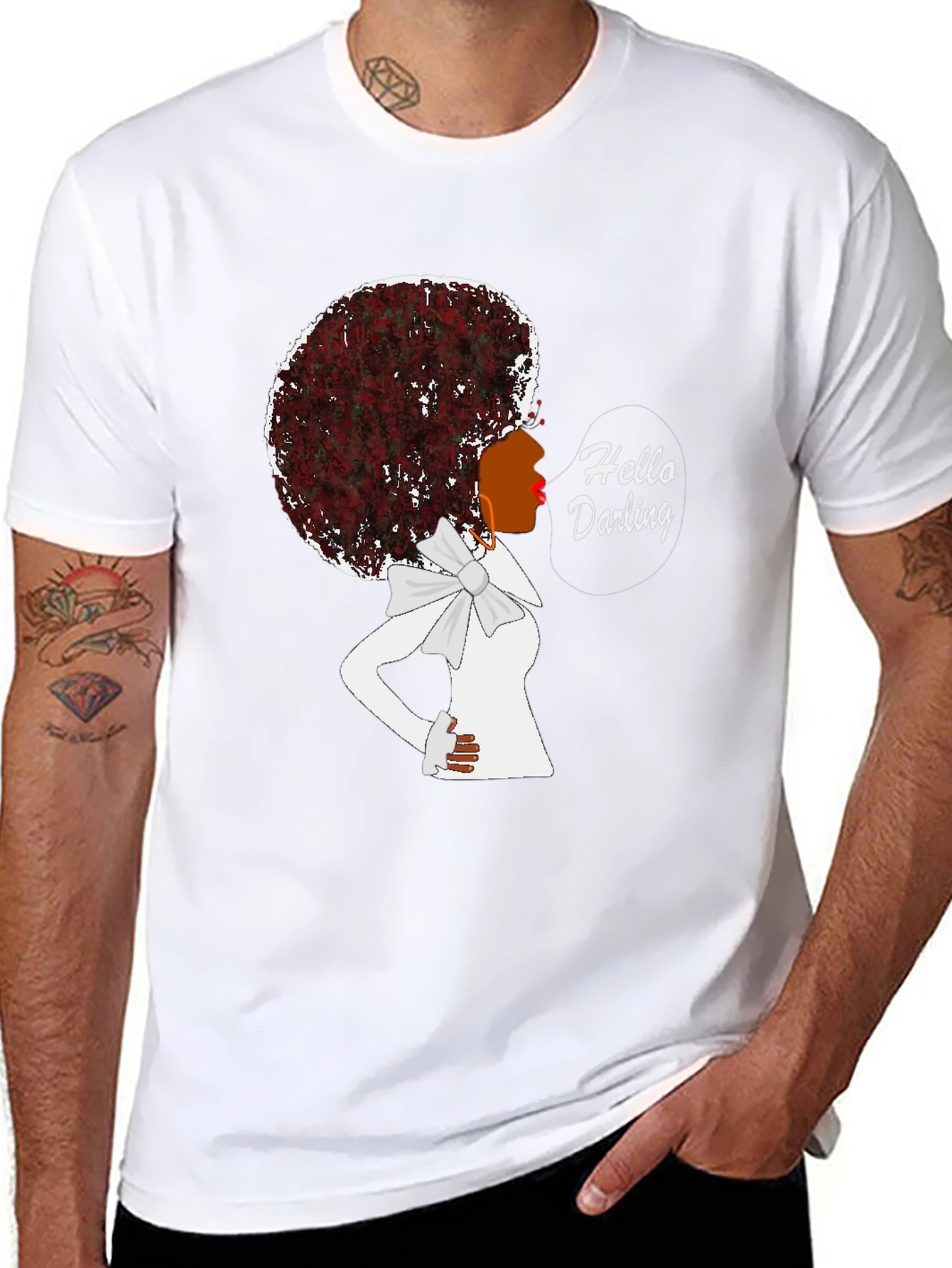 Black Afro Diva "Hello Darling" T-Shirt - Stylish & Comfortable view 8