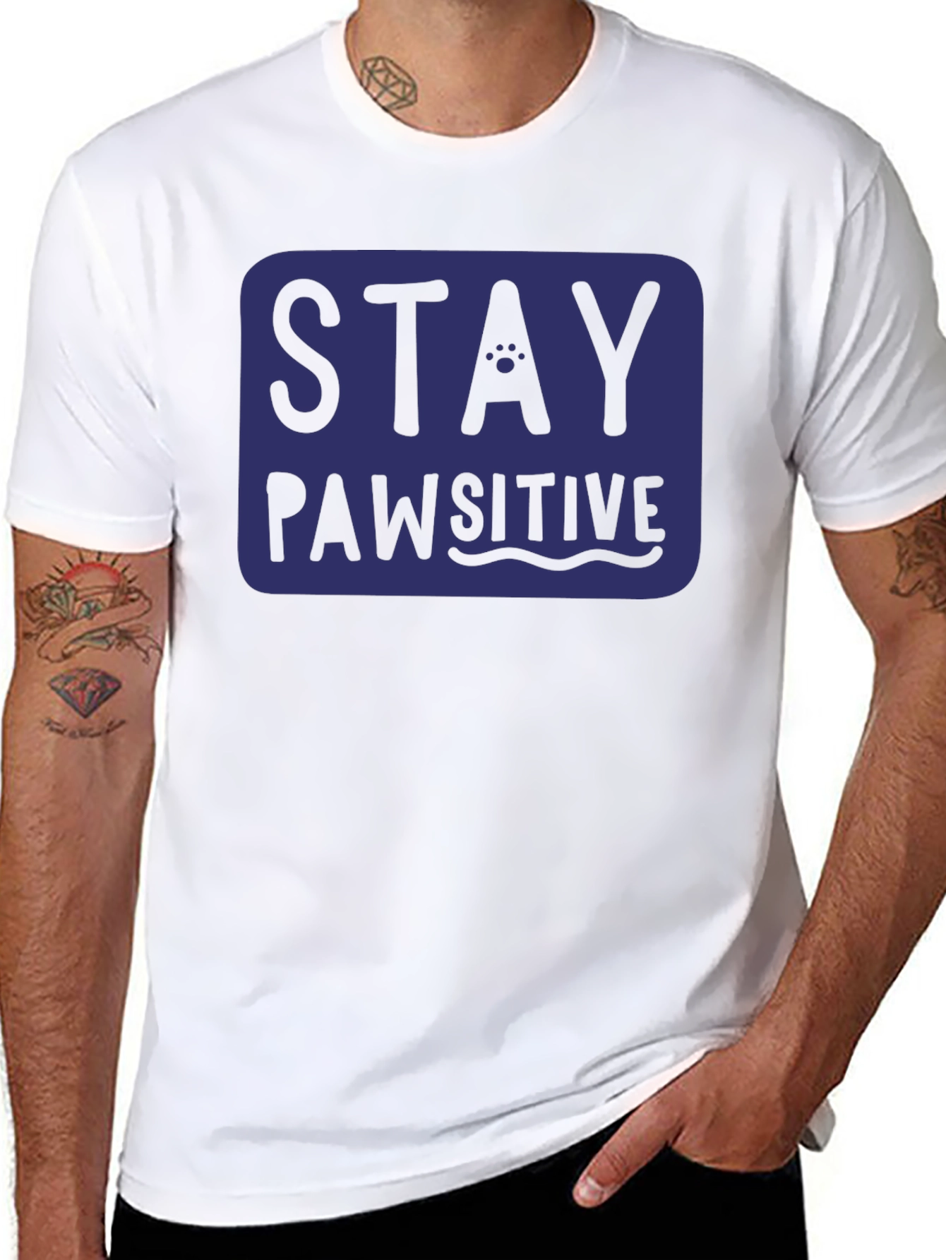 Black Stay Pawsitive T-Shirt - Blue Graphic Tee view 8