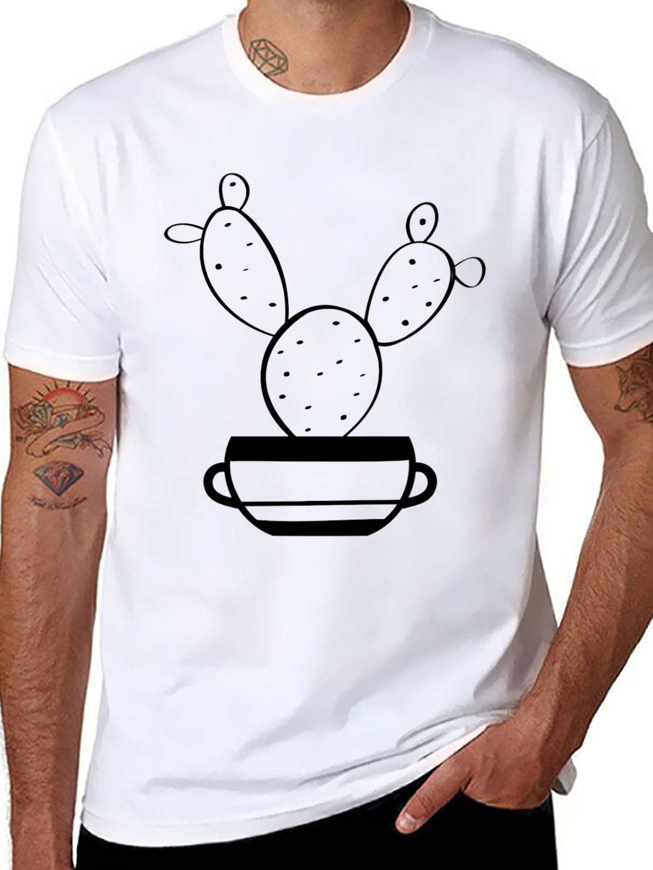 Black Cactus in Pot Graphic Tee - Unisex Casual T-Shirt view 8